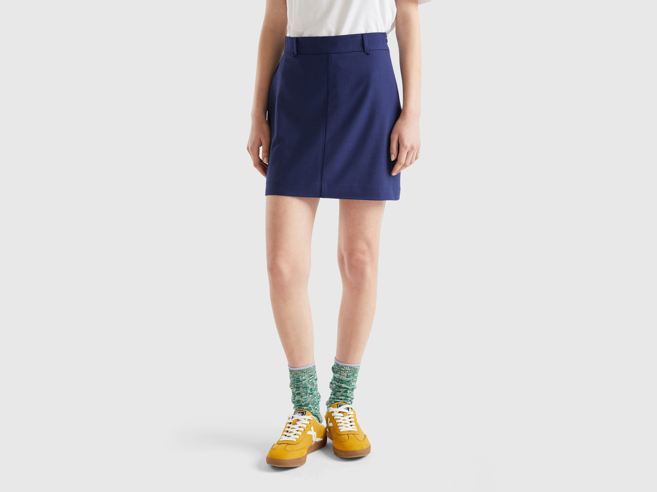 Benetton, Mini Skirt With Side Zipper, size 16, Dark Blue, Women
