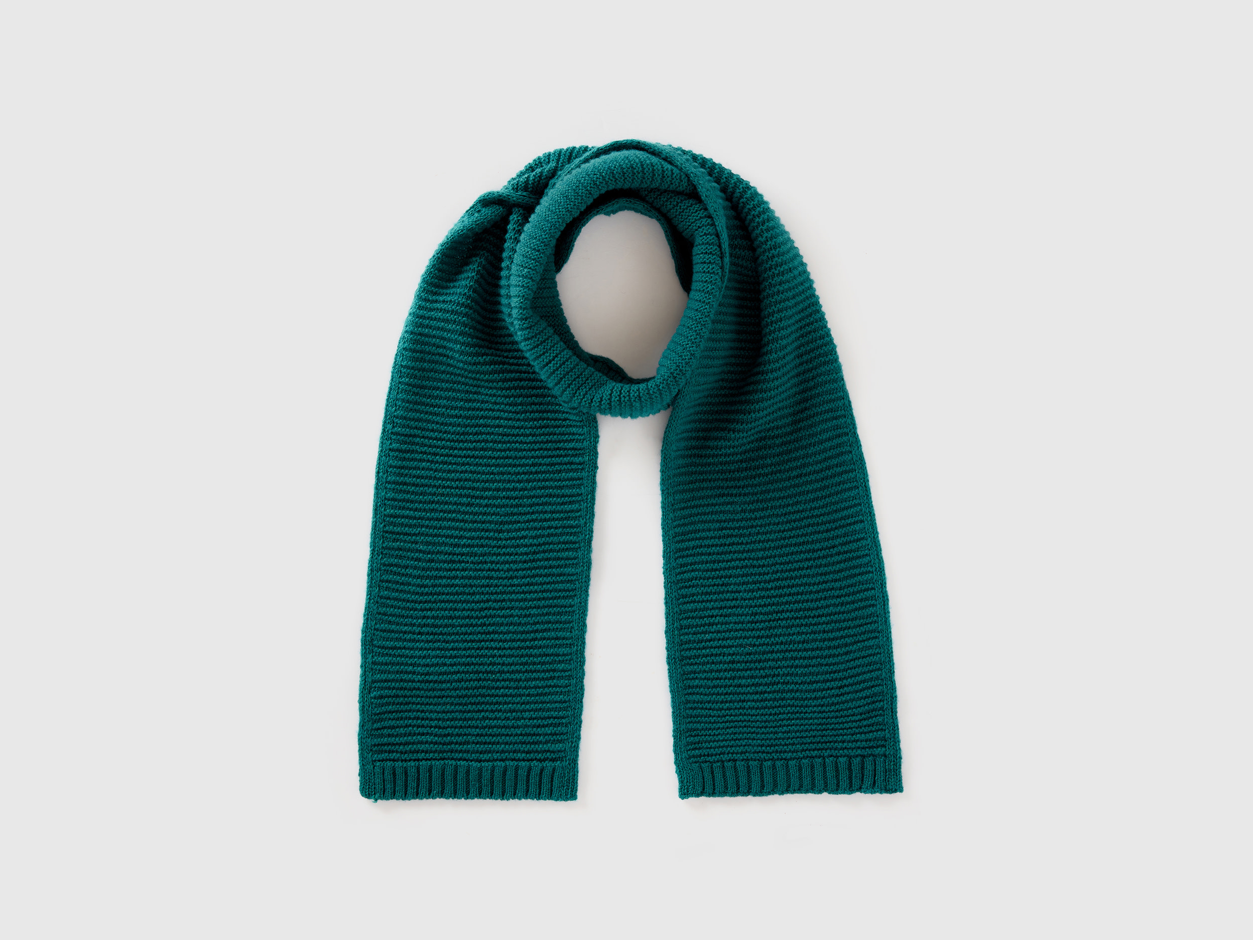 Benetton, Sciarpa Lavorata In Misto Lana Stretch, Verde Scuro, Bambini