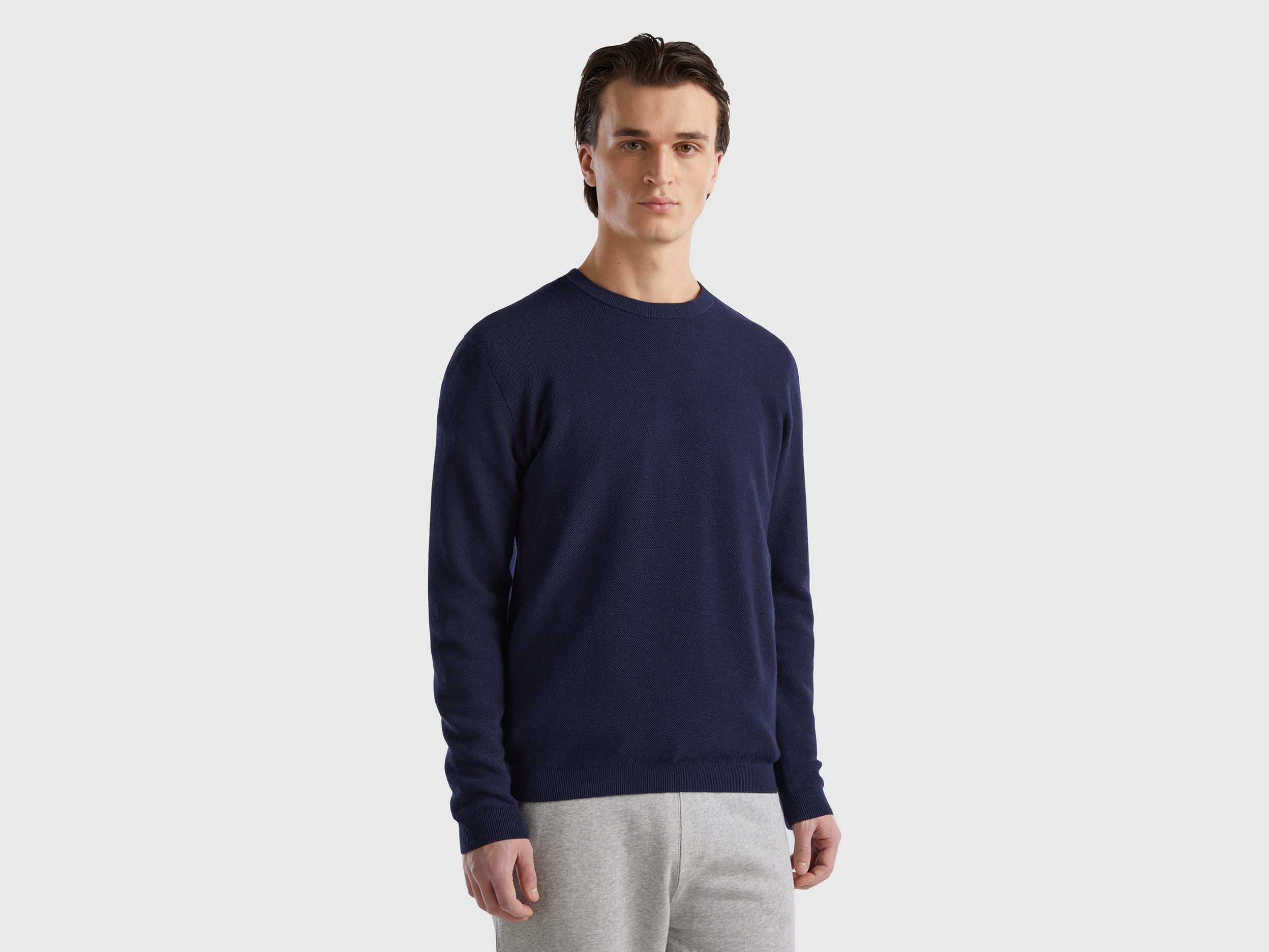 Benetton, Sweater In Cashmere Blend, size XXL, Dark Blue, Men