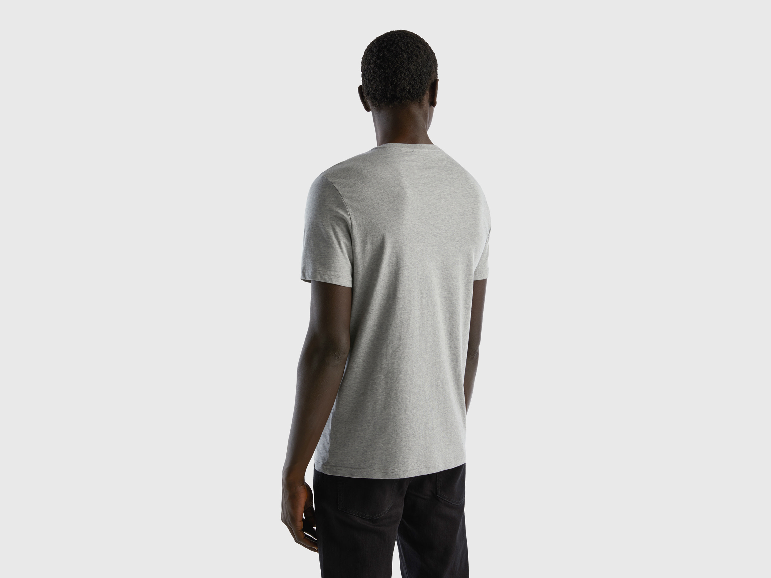 Benetton, Μπλούζα Από Βαμβακερό Μακριά Ίνα, size XL, Ανοιχτο Γκρι, Ανδρικά φωτογραφία