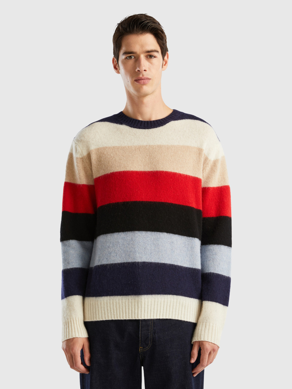 Benetton, Striped Sweater In Pure Shetland Wool, Multi-color, Men