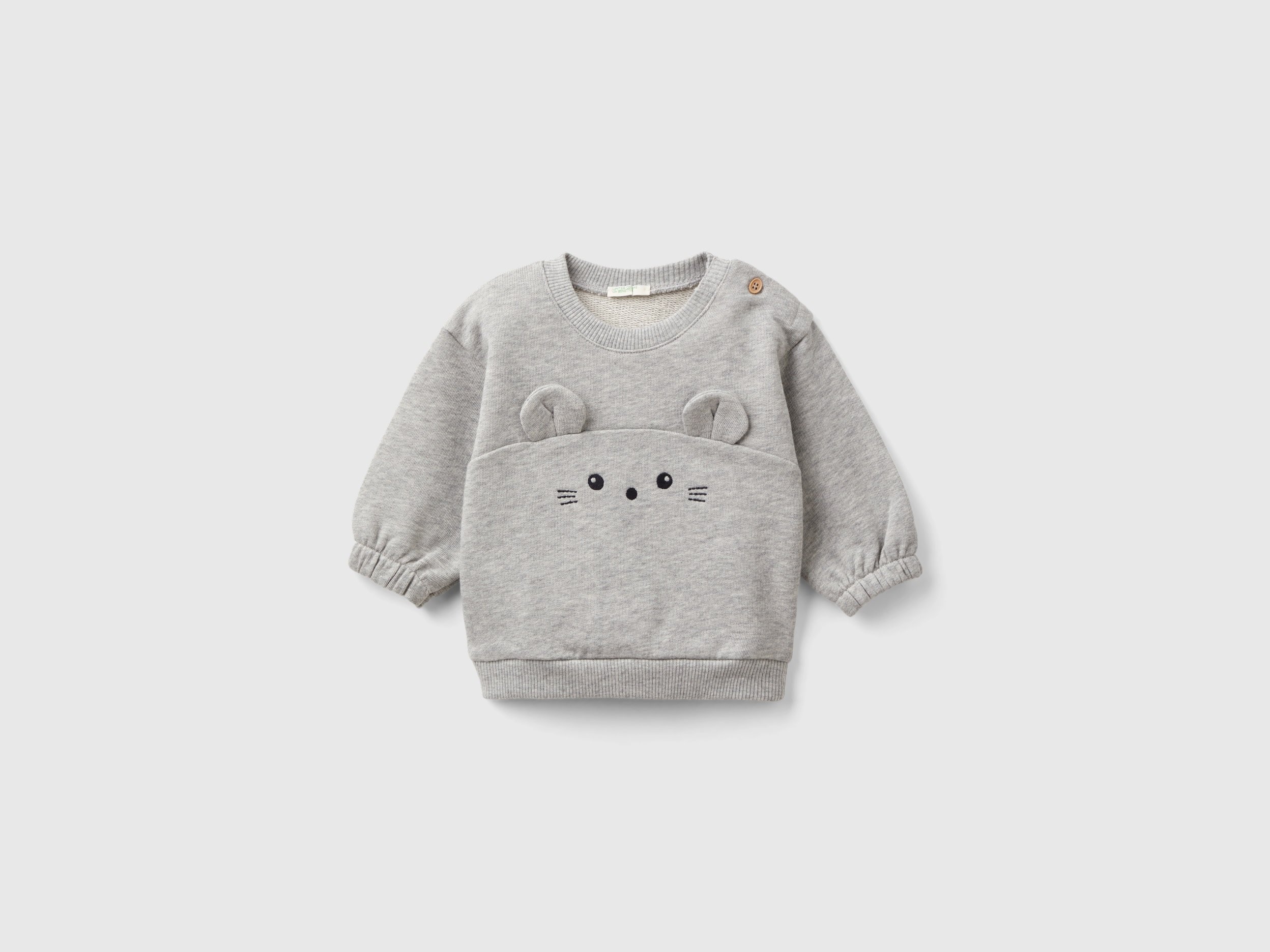 Benetton, Felpa Con Ricamo E Patch In Cotone Bio, Grigio Chiaro, Bambini