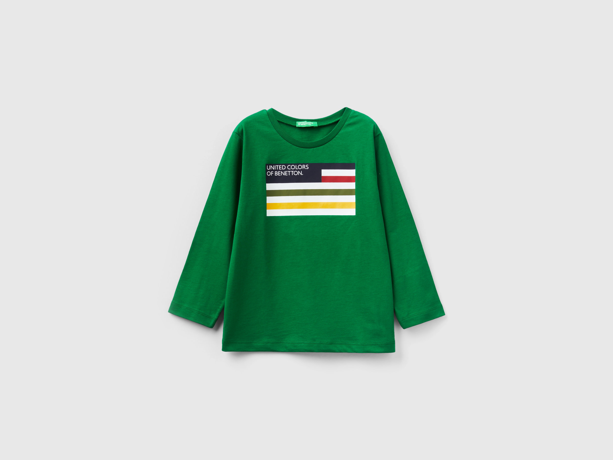 Benetton, Long Sleeve Organic Cotton T-shirt, size 18-24, Green, Kids