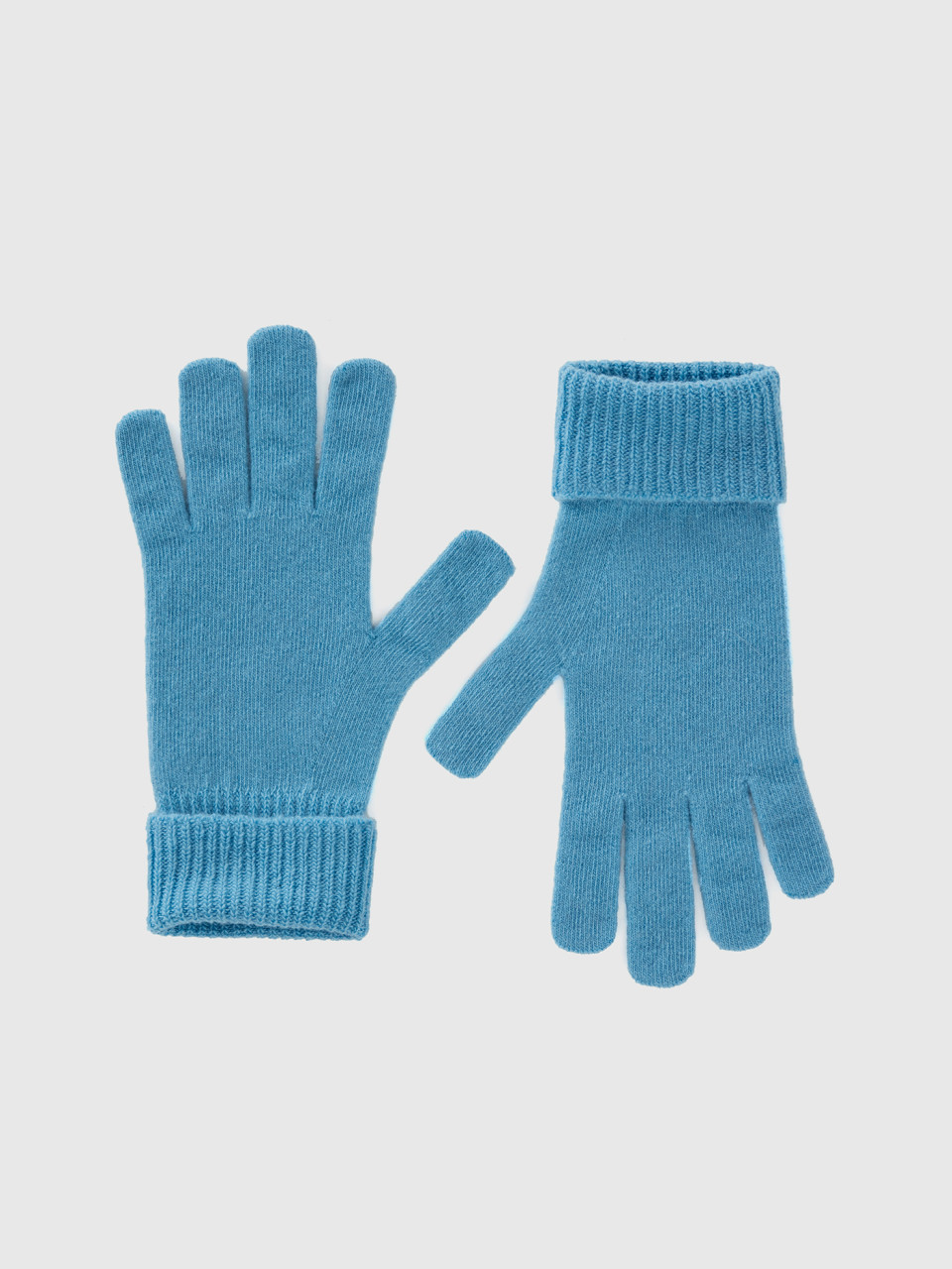 Benetton, Light Blue Gloves In Pure Merino Wool, Light Blue, Women