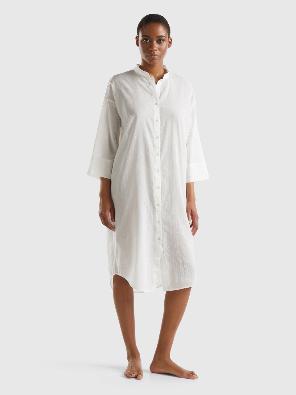 Benetton, Shirt-style Dress, Creamy White, Women