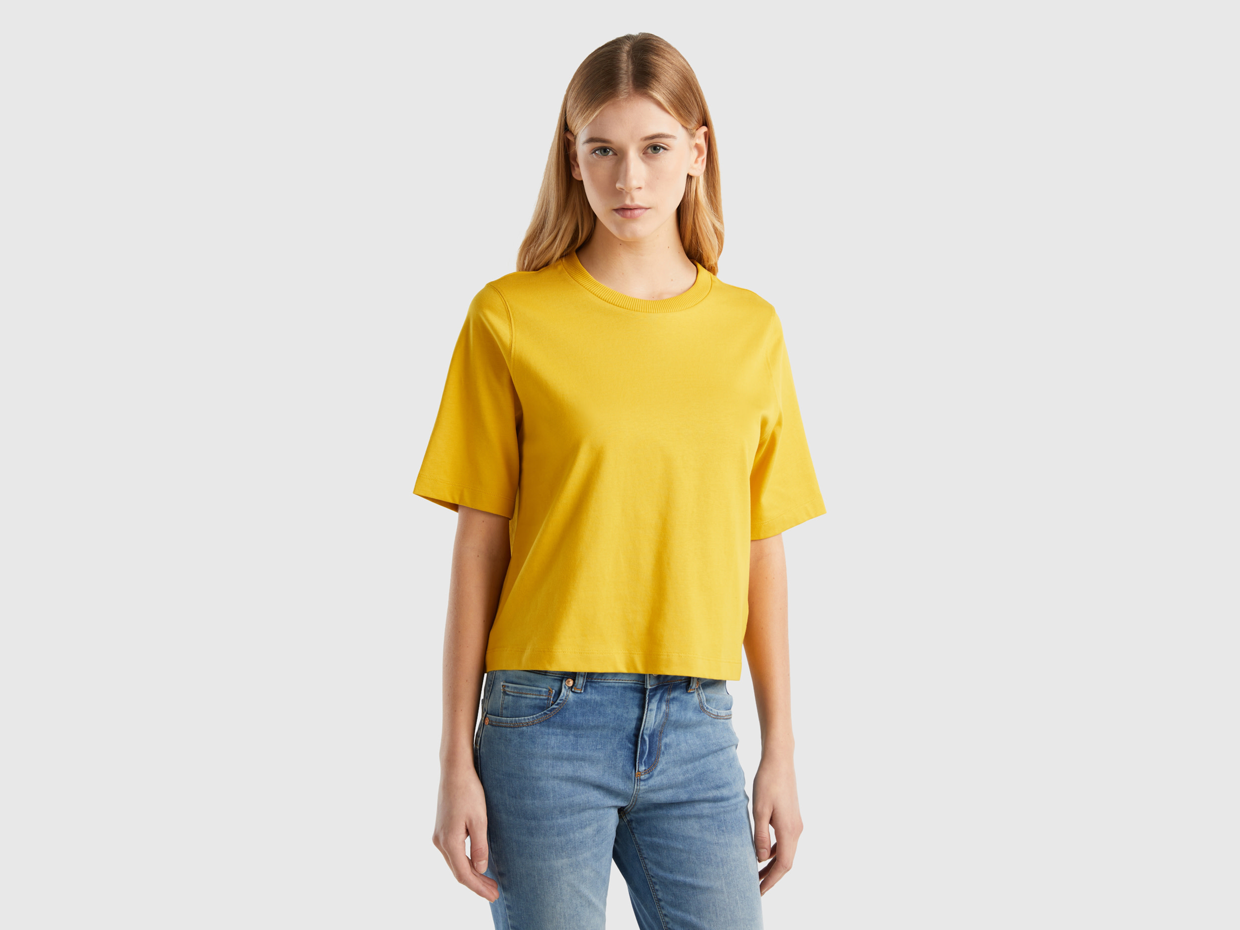 Benetton, 100% Cotton Boxy Fit T-shirt, size XS, Yellow, Women