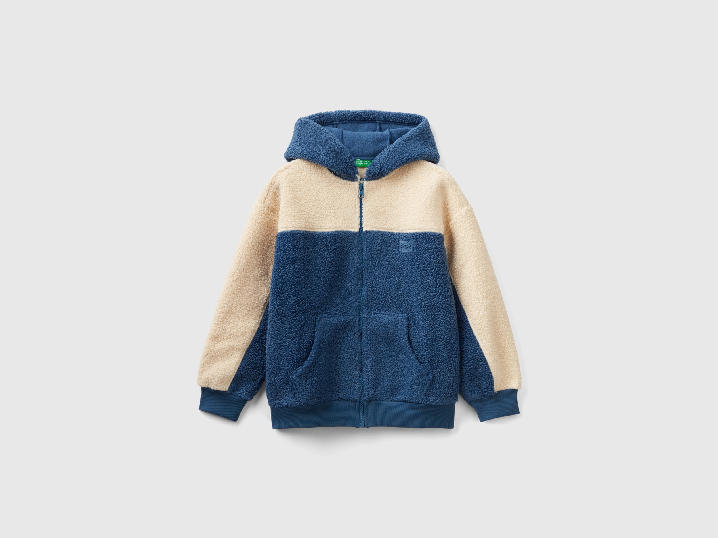 Benetton, Teddy Bear Effect Sweatshirt With Zip, size 3XL, Air Force Blue, Kids