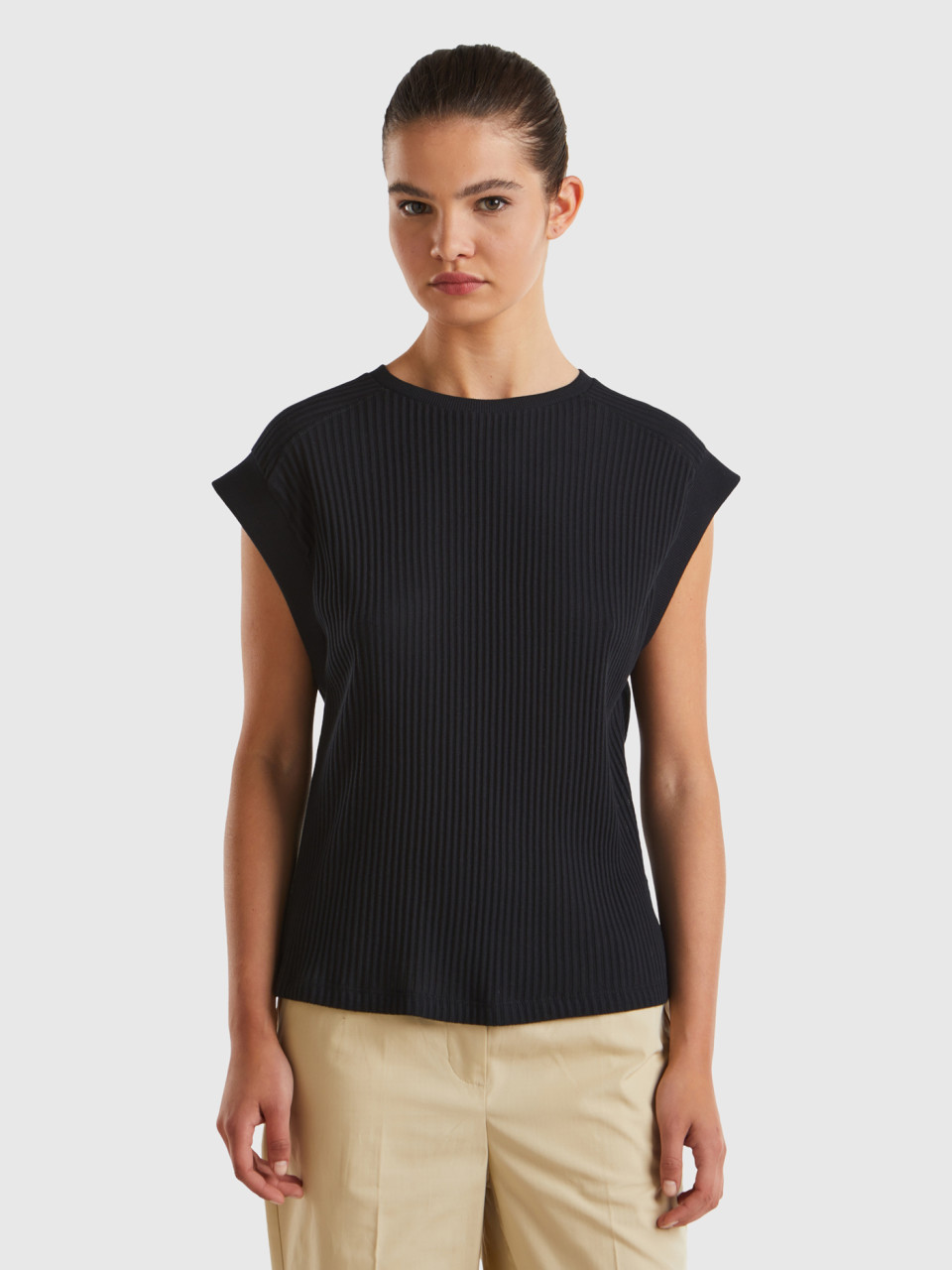 Benetton, Comfort Fit T-shirt, Black, Women