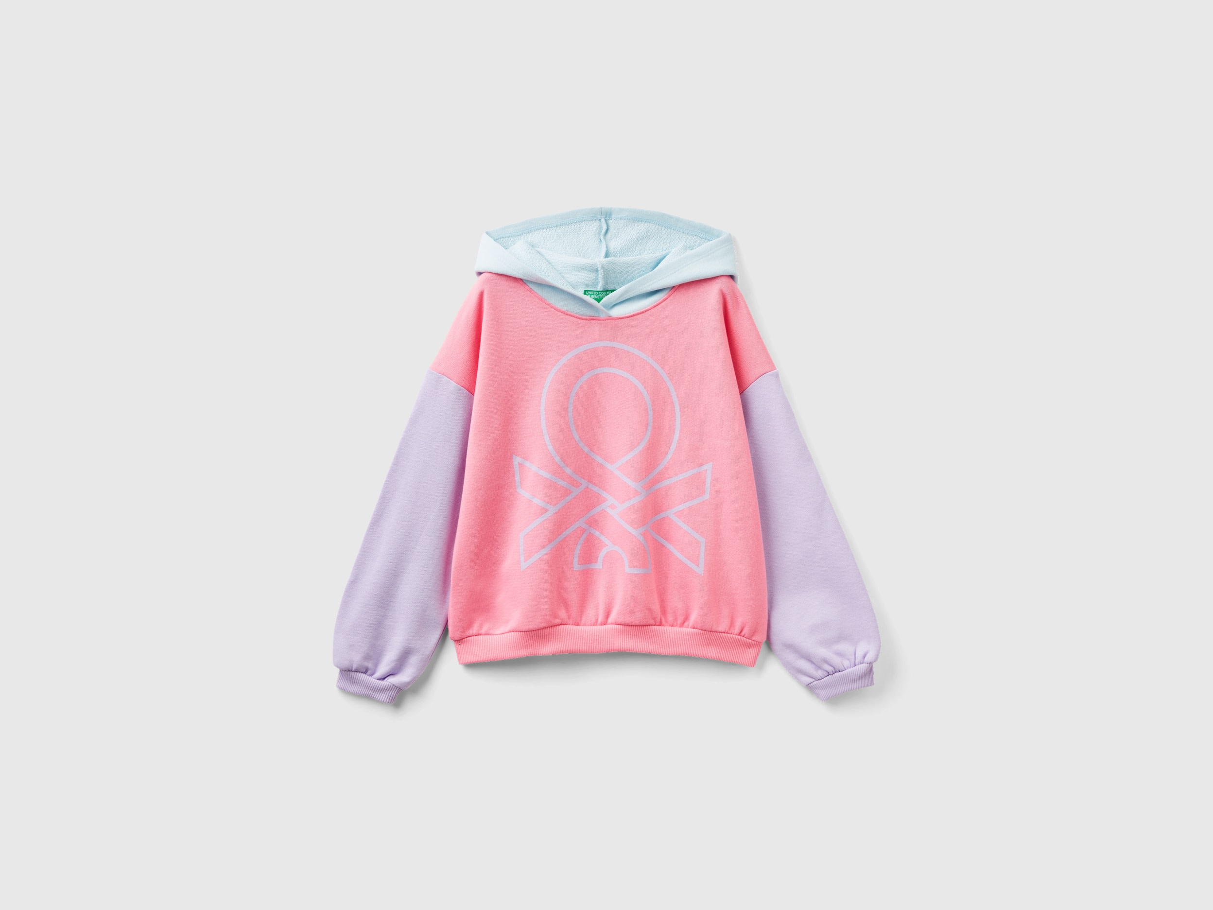 Benetton, Felpa Con Cappuccio E Maxi Logo, Rosa, Bambini