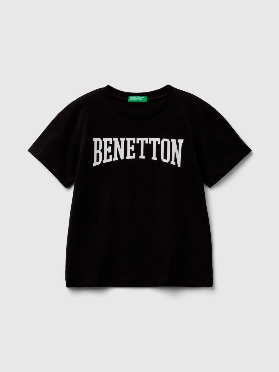 Benetton, T-shirt 100 % Coton À Logo, Noir, Enfants