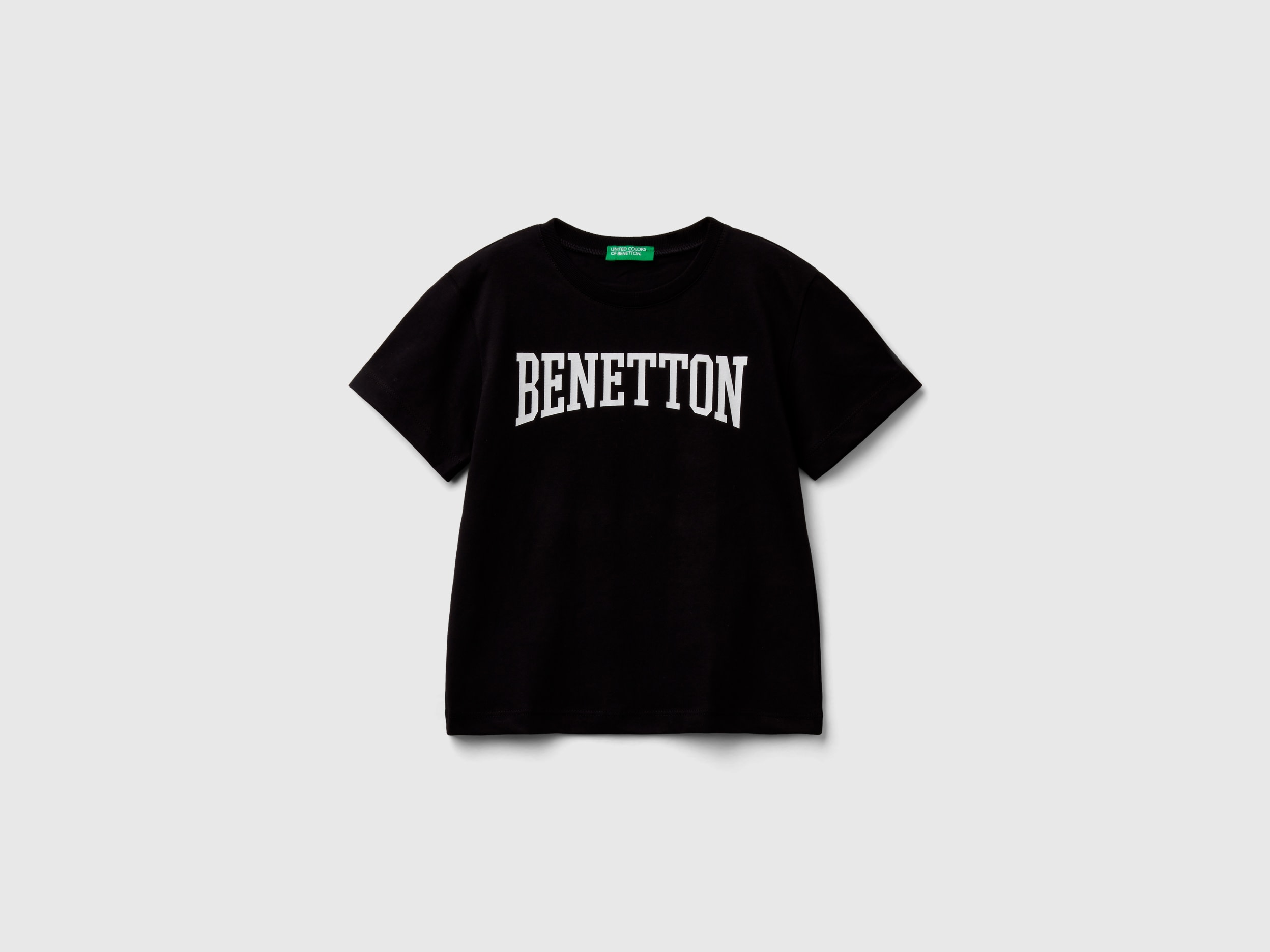 Benetton, 100% Cotton T-shirt With Logo, size 12-18, Black, Kids