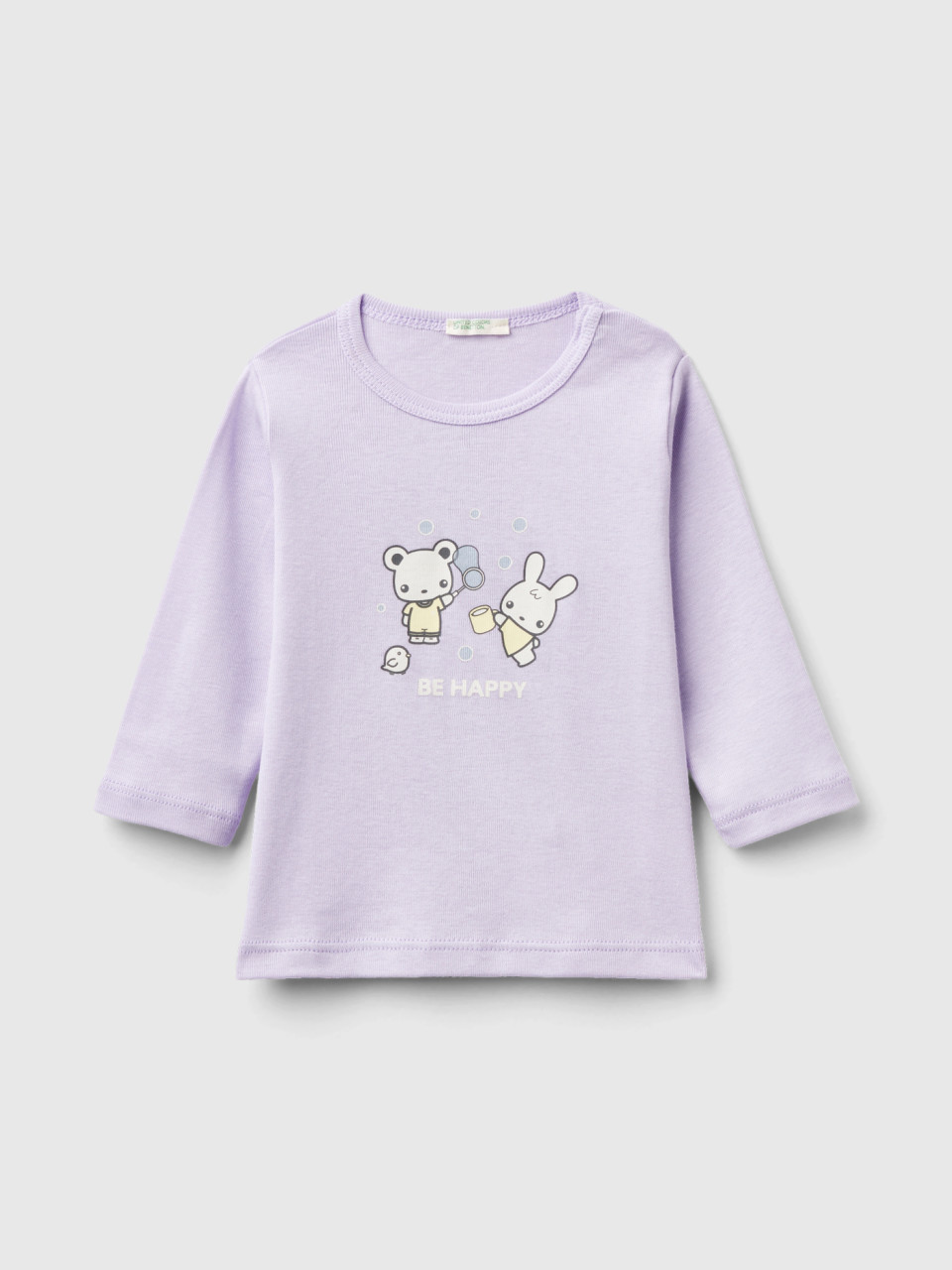 Benetton, Long Sleeve 100% Organic Cotton T-shirt, Lilac, Kids