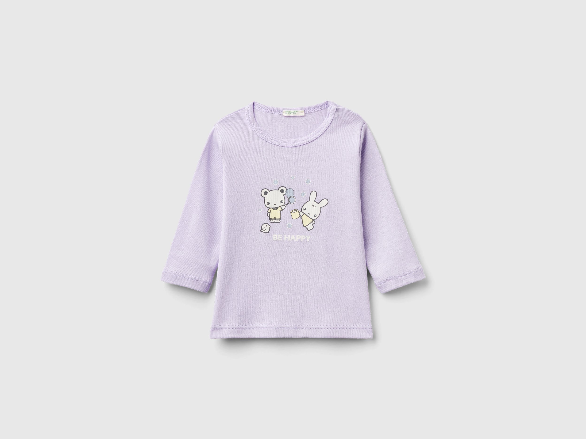 Image of Benetton, Long Sleeve 100% Organic Cotton T-shirt, size 56, Lilac, Kids