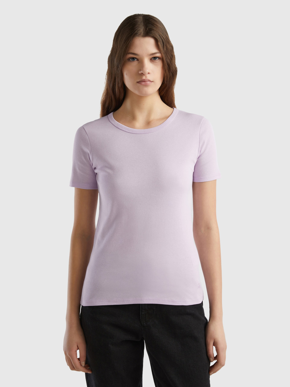 Benetton, T-shirt En Coton Longues Fibres, Lilas, Femme