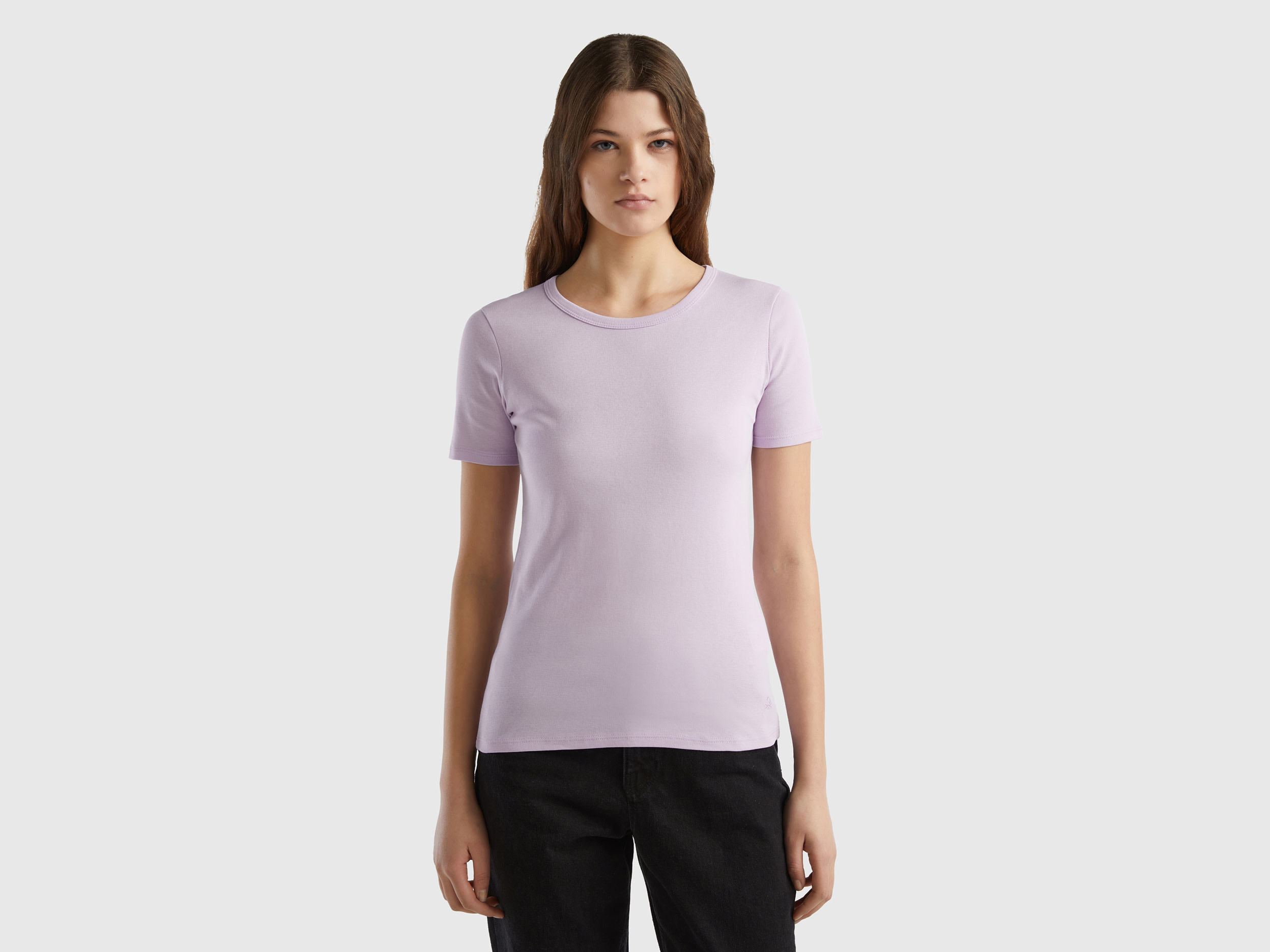 Benetton, T-shirt In Cotone A Fibra Lunga, Lilla, Donna
