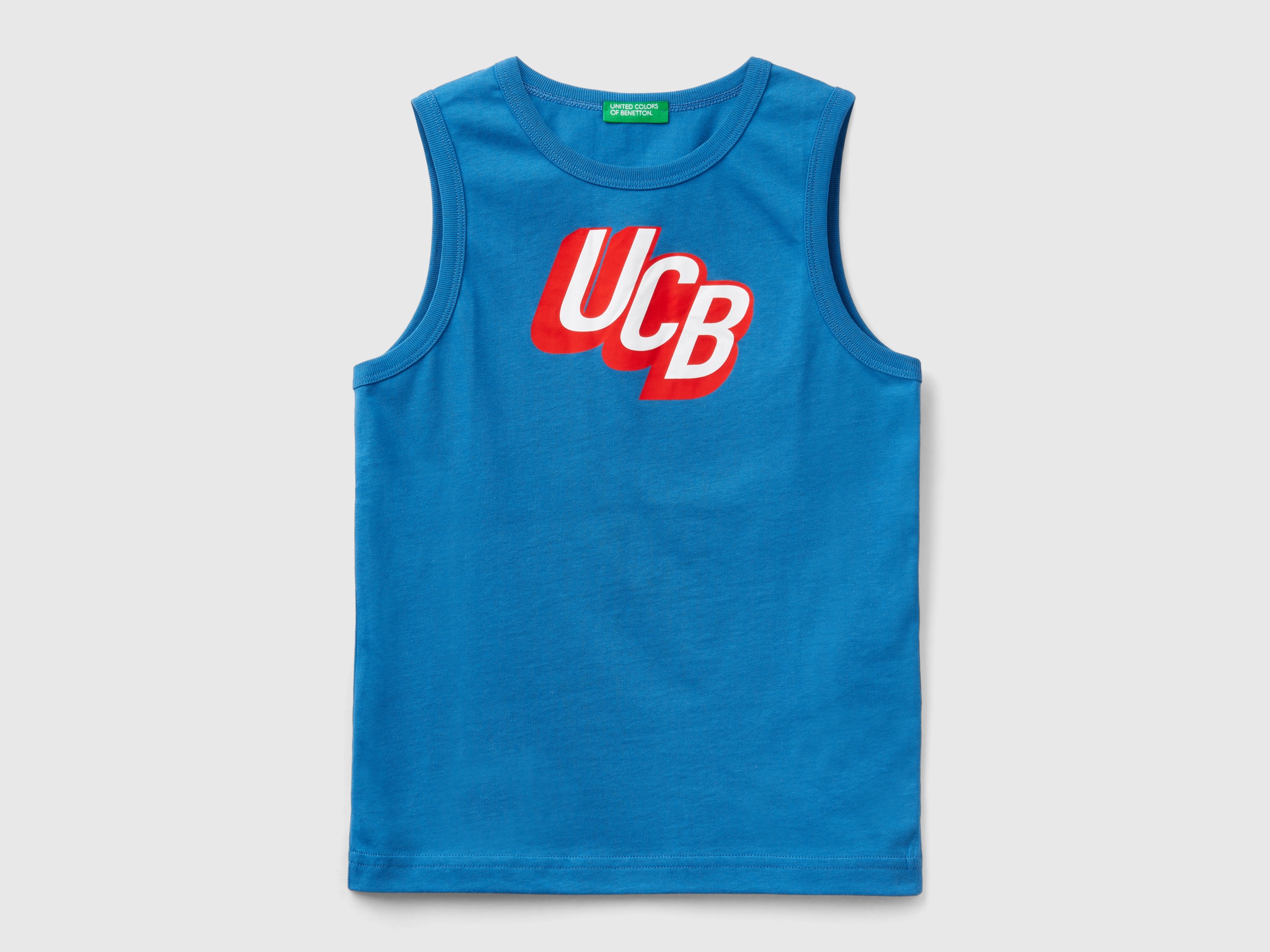 Image of Benetton, Tank Top In 100% Organic Cotton With Logo, size M, Blue, Kids