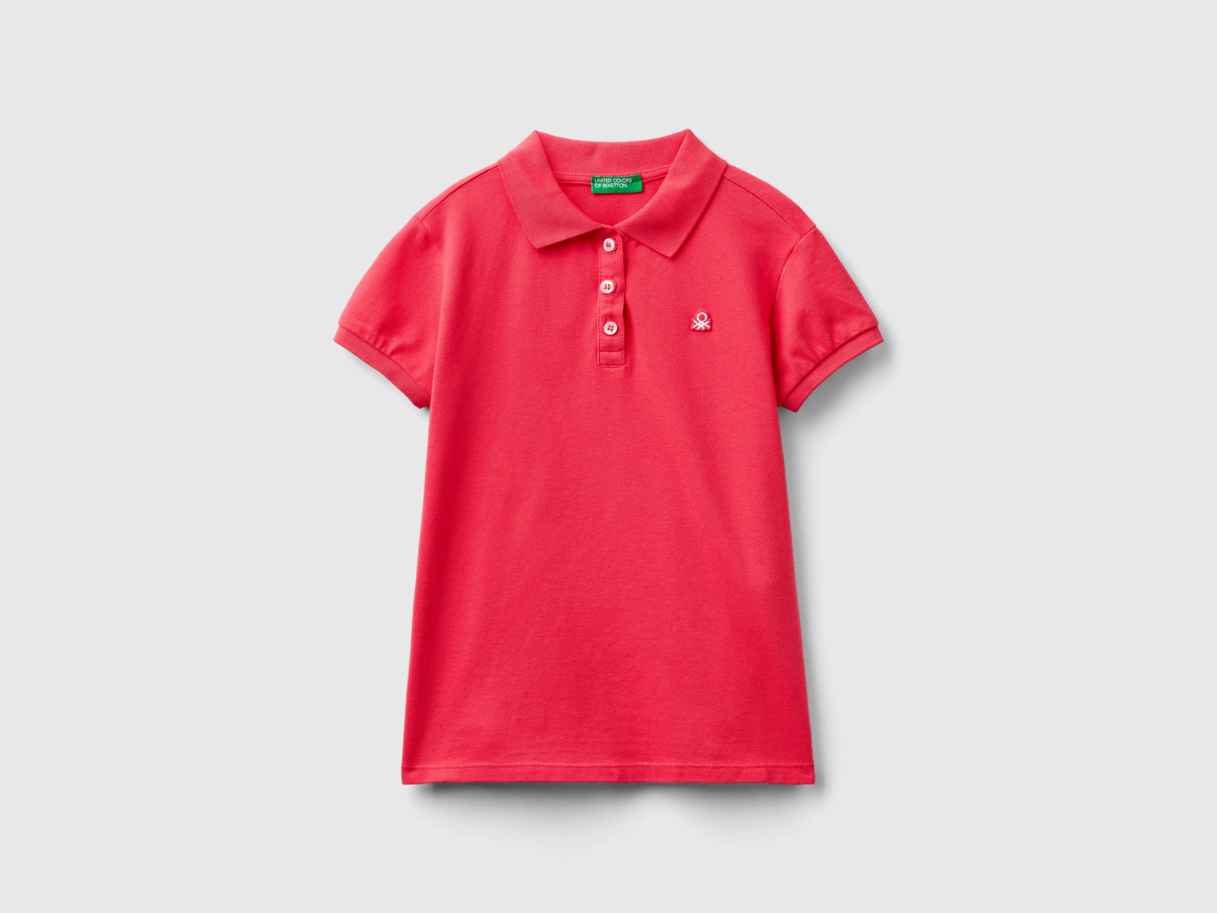 Image of Benetton, Short Sleeve Polo In Organic Cotton, size L, Fuchsia, Kids