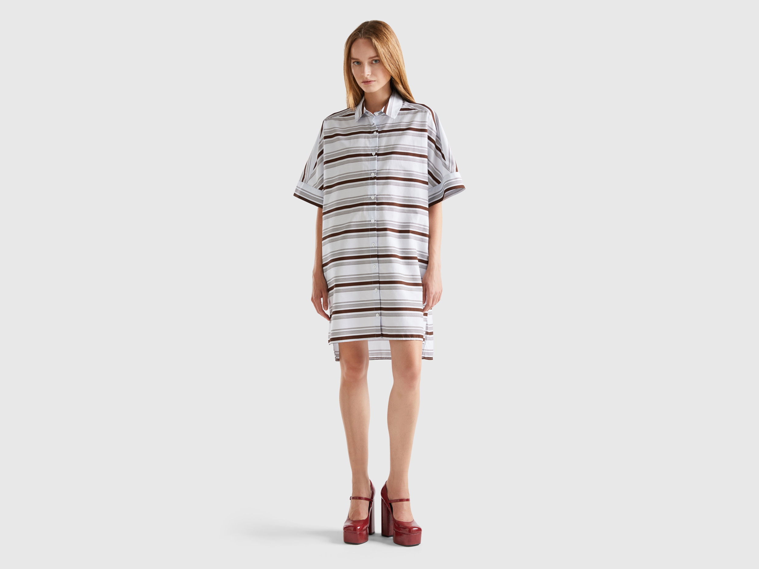 Benetton, Striped Shirt Dress, size L, White, Women