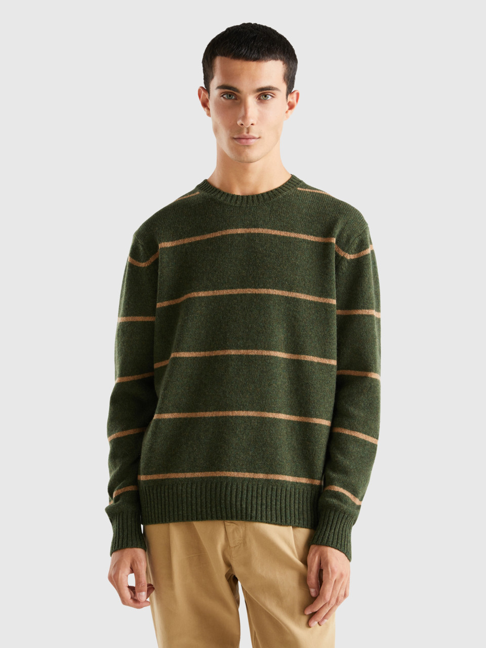 Benetton, Sweater In Pure Shetland Wool, Dark Green, Men