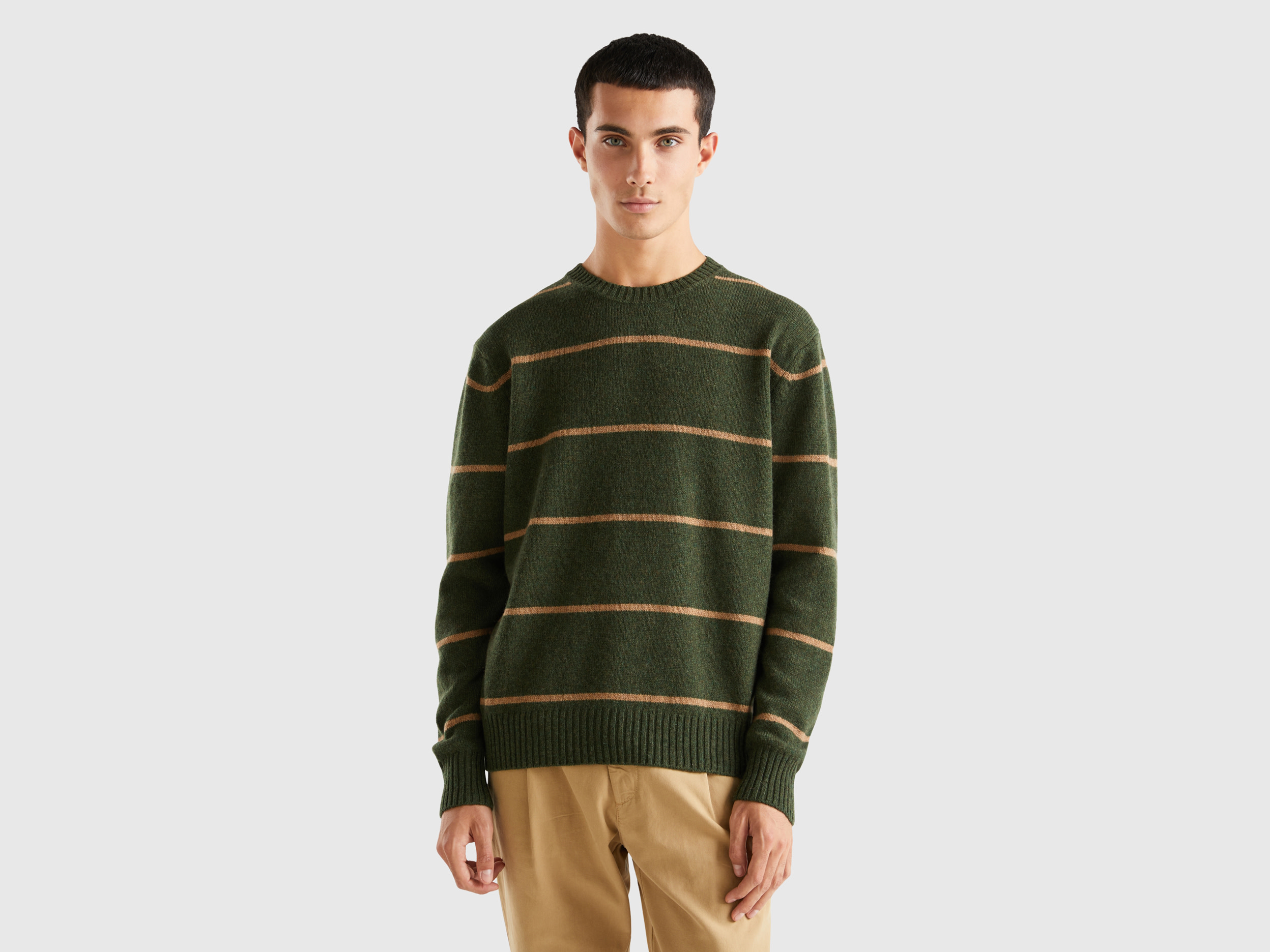 Benetton, Sweater In Pure Shetland Wool, size M, Dark Green, Men