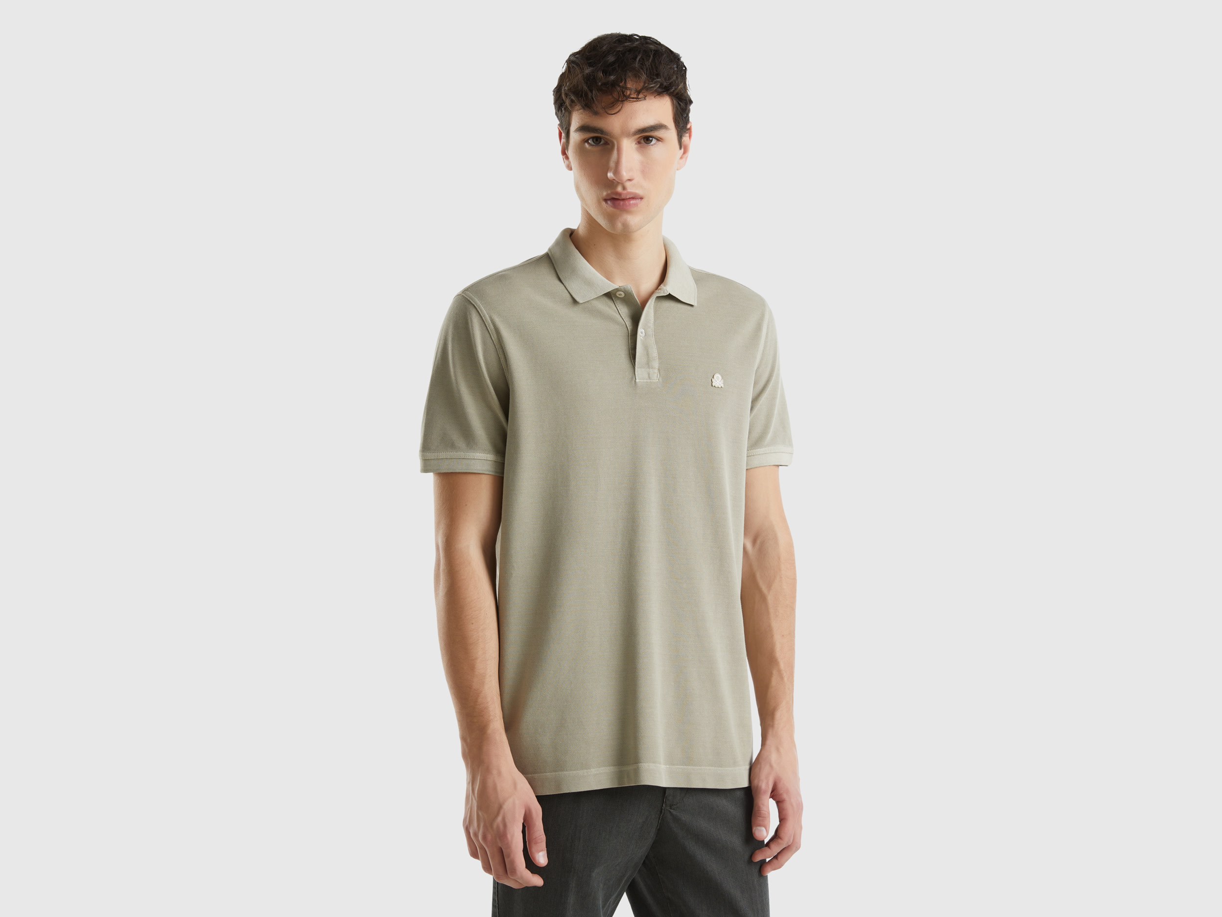 Image of Benetton, Regular Fit Polo In 100% Organic Cotton, size L, Light Green, Men