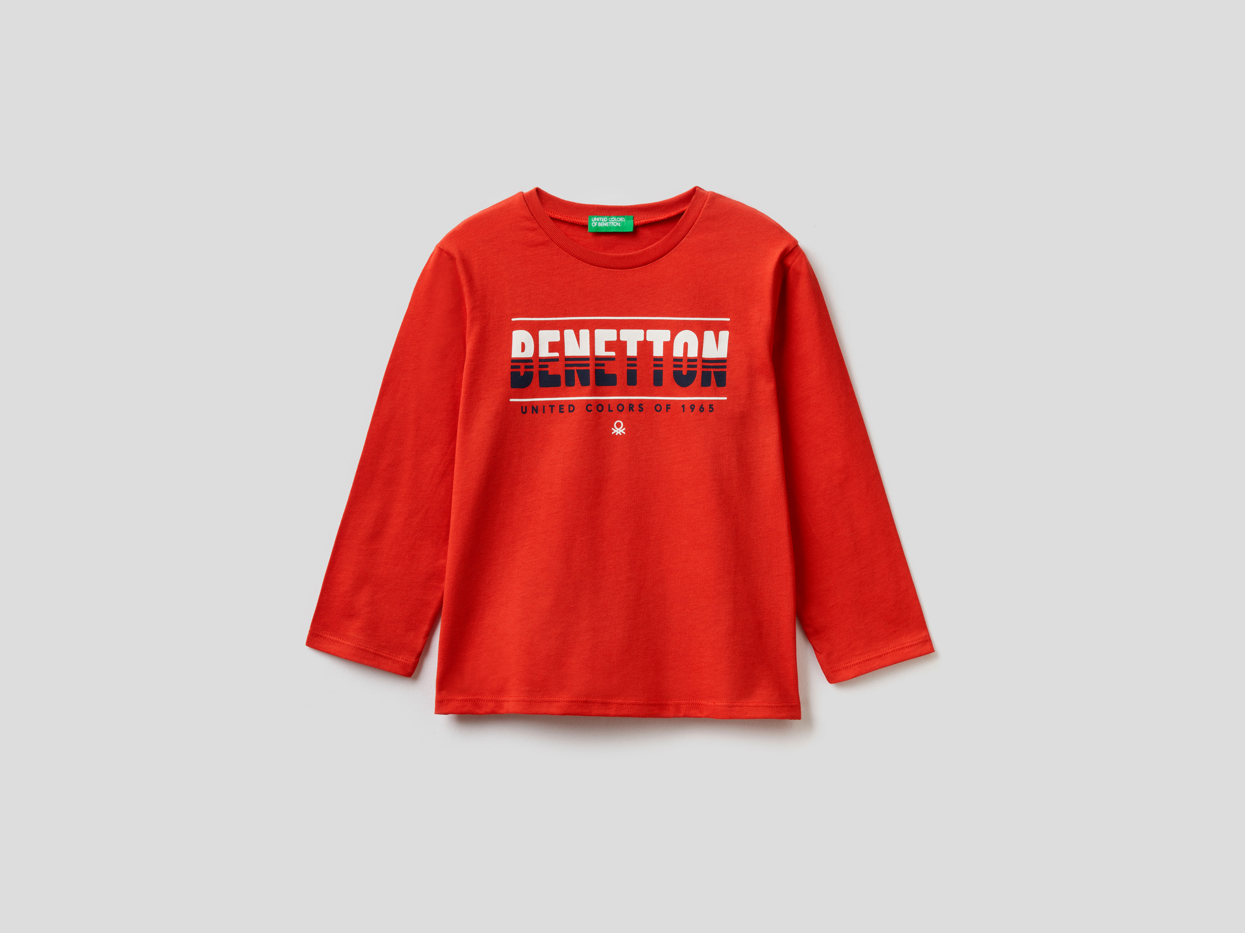 Benetton, T shirt Manica Lunga In Cotone Bio, Rosso, Bambini