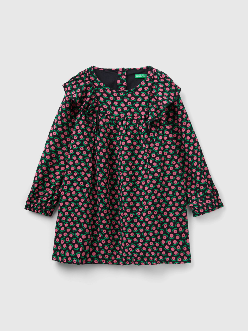 Benetton, Dress With Floral Print, Black, Kids