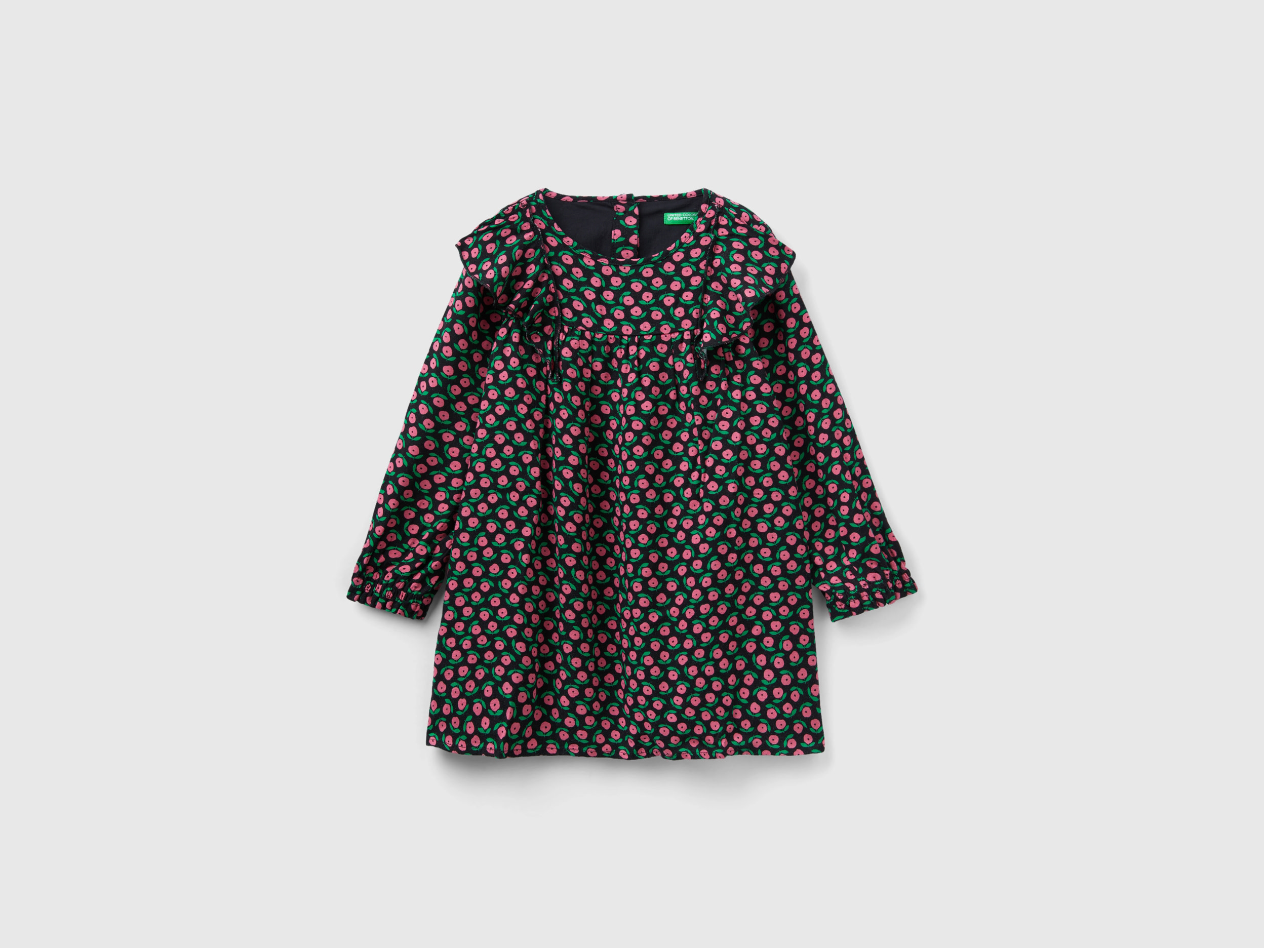 Benetton, Dress With Floral Print, size 5-6, Black, Kids