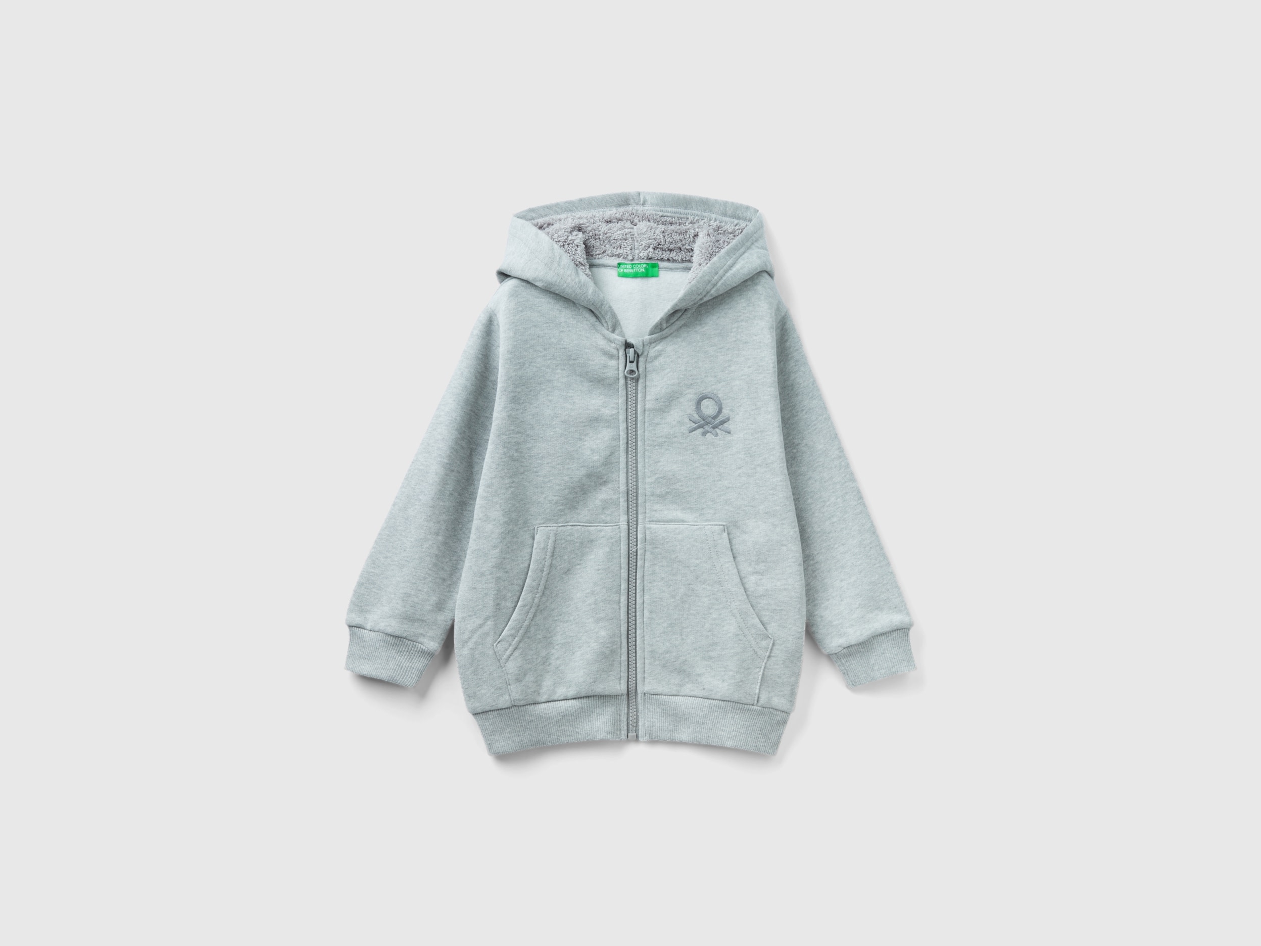 Benetton, Sweatshirt With Lined Hood, size 5-6, Gray, Kids