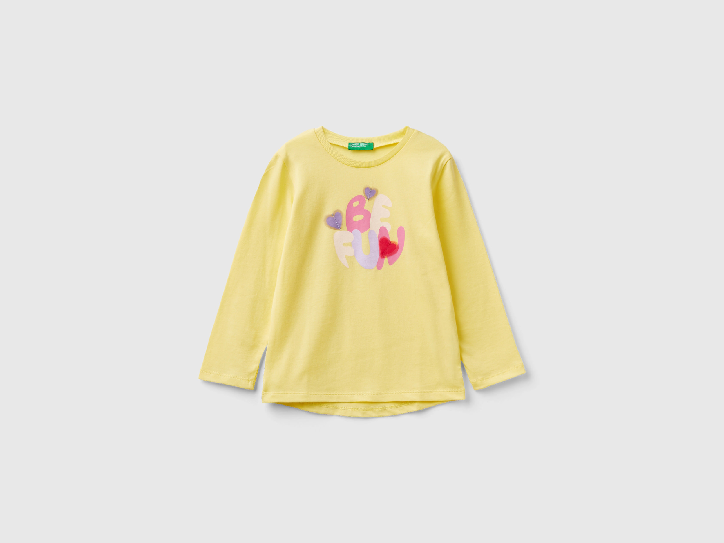 Benetton, Long Sleeve T-shirt With Print, size 12-18, Yellow, Kids