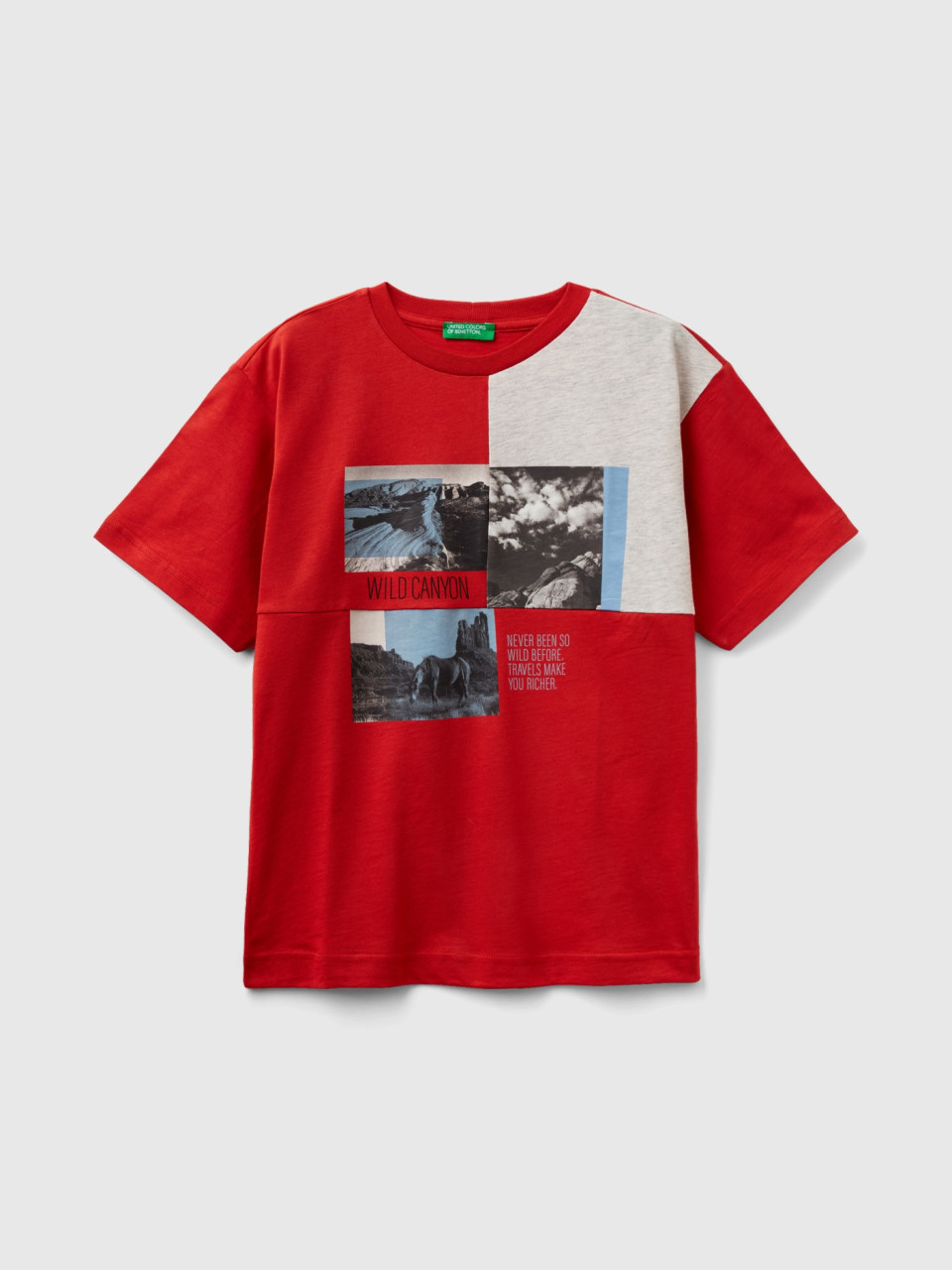 Benetton, T-shirt À Impression Photo, Rouge, Enfants