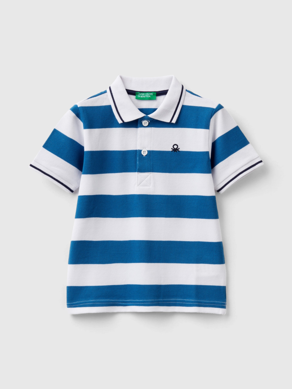 Benetton, Short Sleeve Polo With Stripes, Blue, Kids