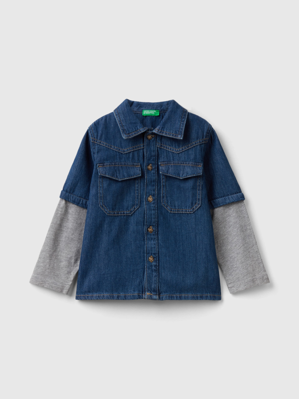 Benetton, Shirt With Double Sleeves, Dark Blue, Kids