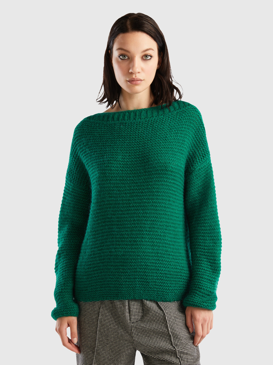 Benetton, Boat Neck Sweater, Green, Women