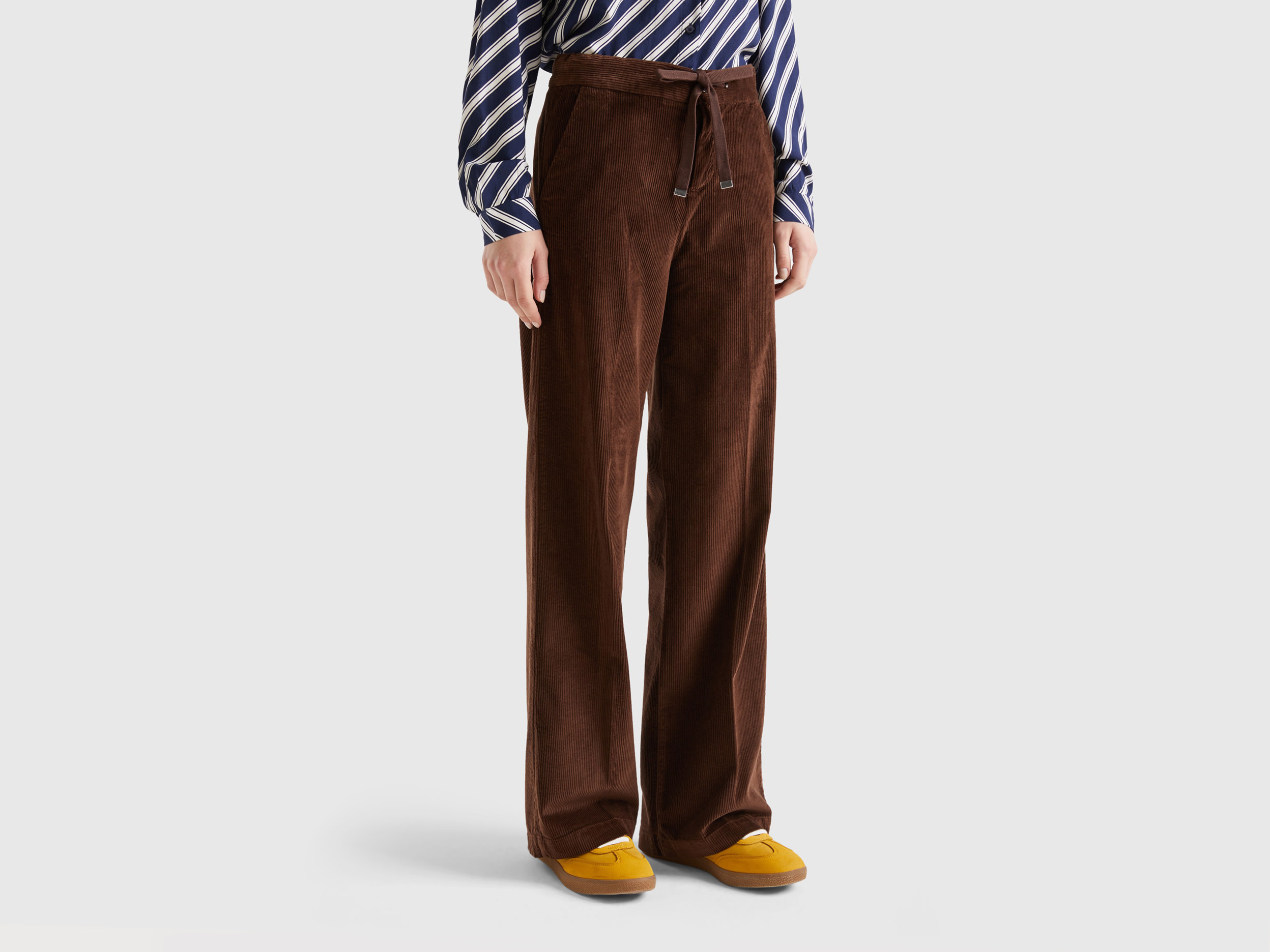 Benetton, Wide Velvet Trousers, size 10, Dark Brown, Women