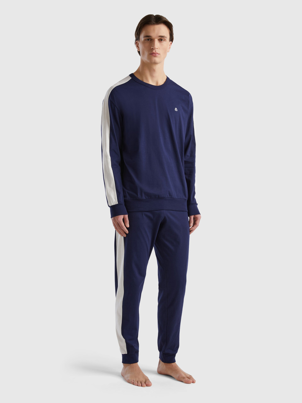 Benetton, Pyjamas With Side Stripes, Dark Blue, Men