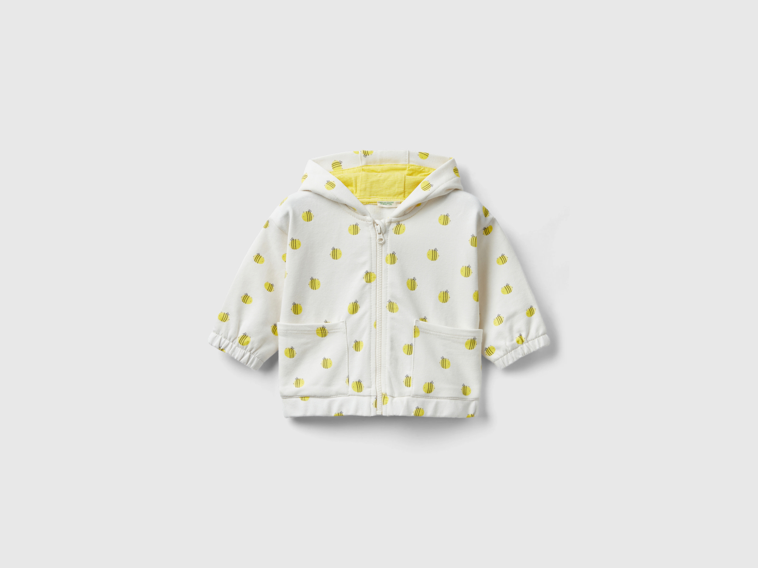 Image of Benetton, Hoodie In Stretch Organic Cotton, size 82, Creamy White, Kids