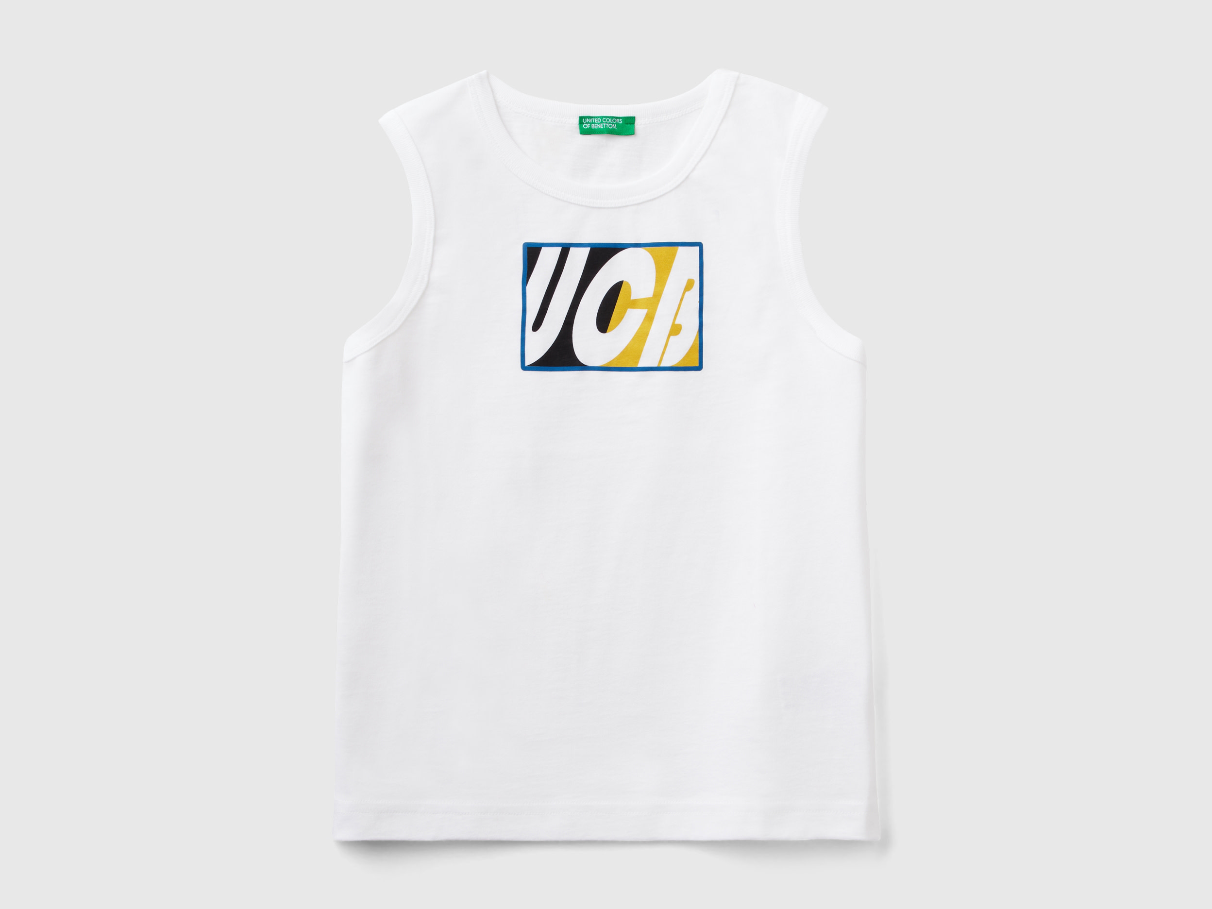 Image of Benetton, Tank Top In 100% Organic Cotton With Logo, size M, White, Kids