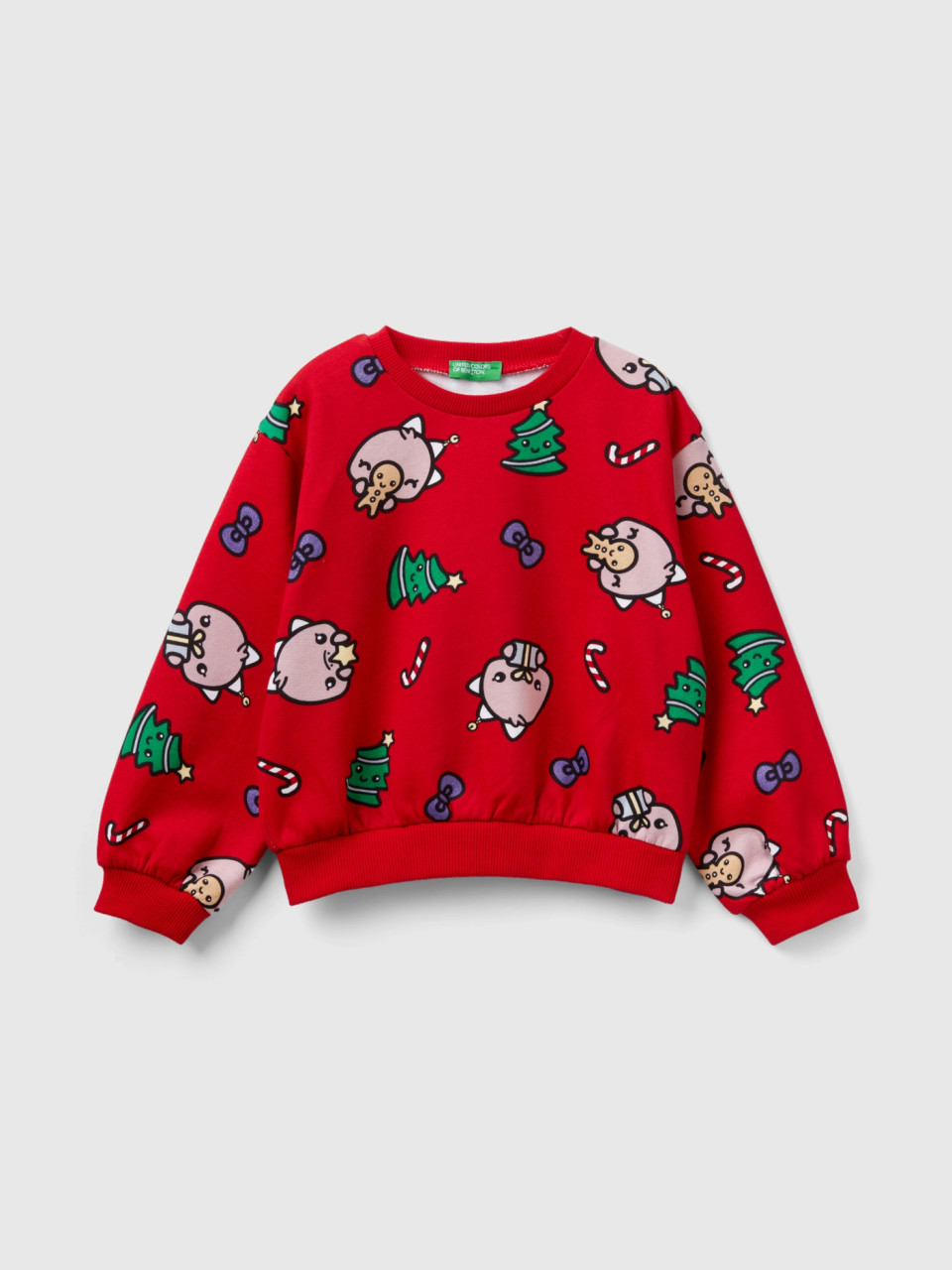 Benetton, Warm Oversized Fit Christmas Sweatshirt, Red, Kids