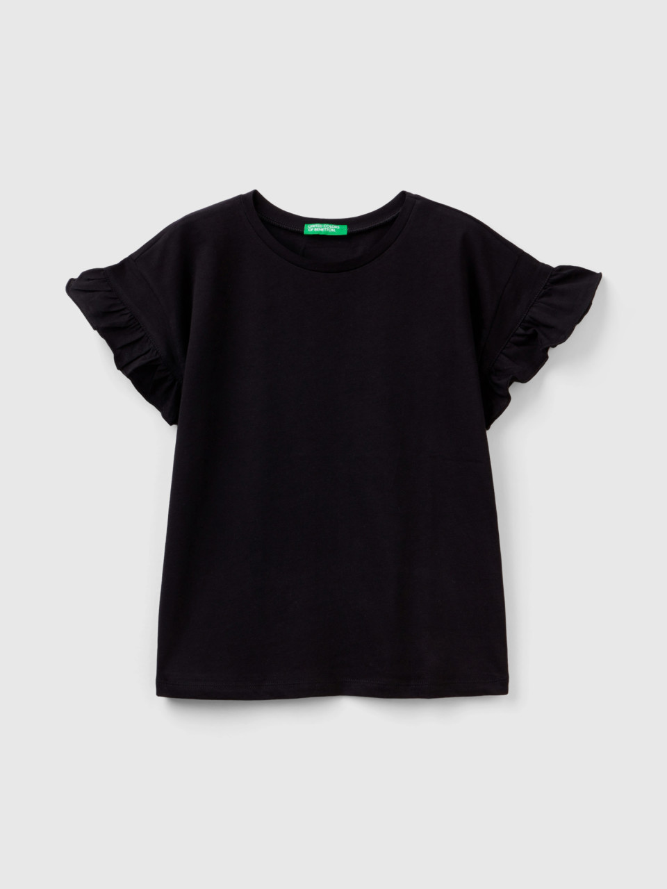Benetton, Short Sleeve T-shirt With Rouches, Black, Kids
