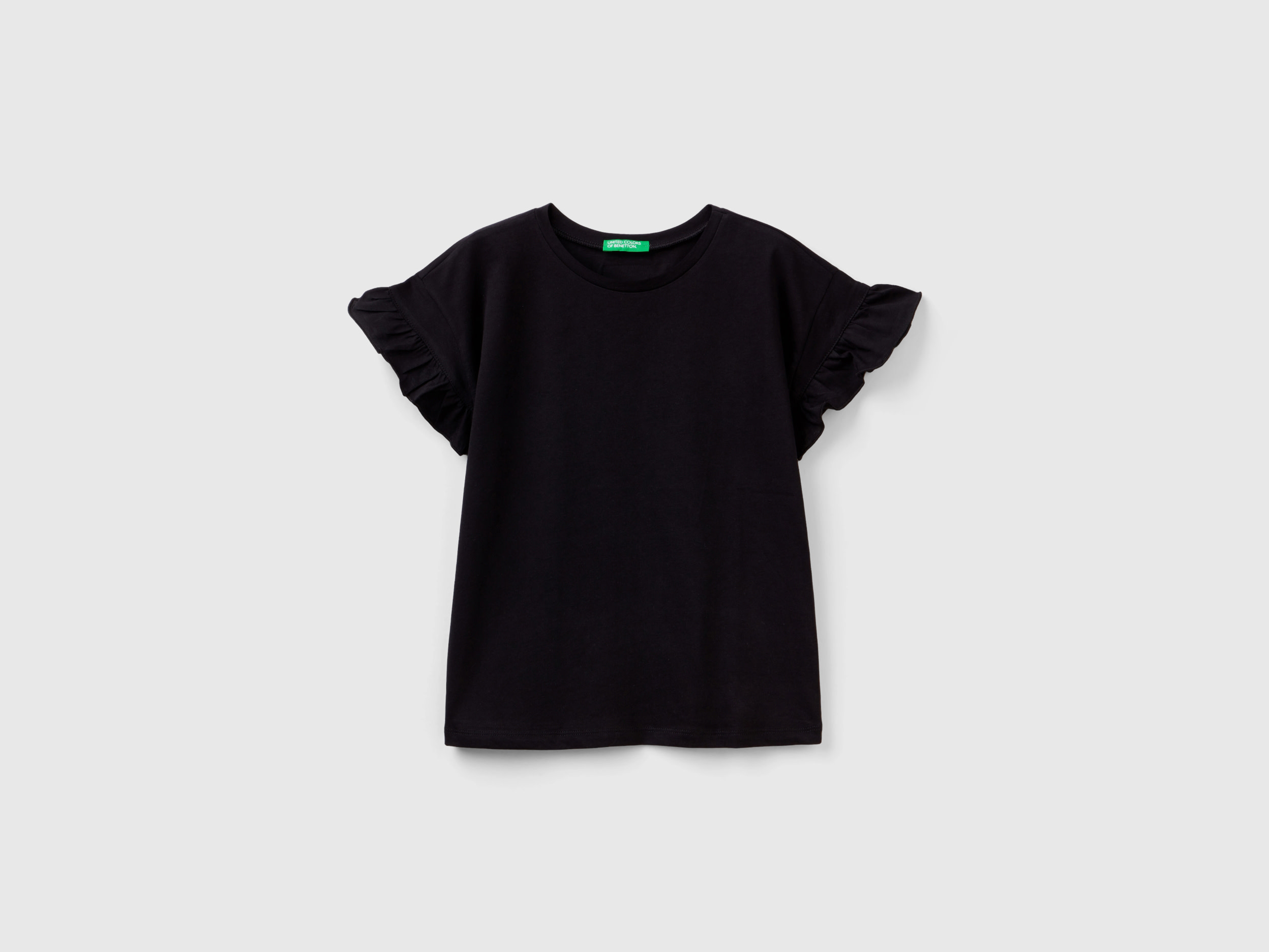 Benetton, Short Sleeve T-shirt With Rouches, size 2XL, Black, Kids