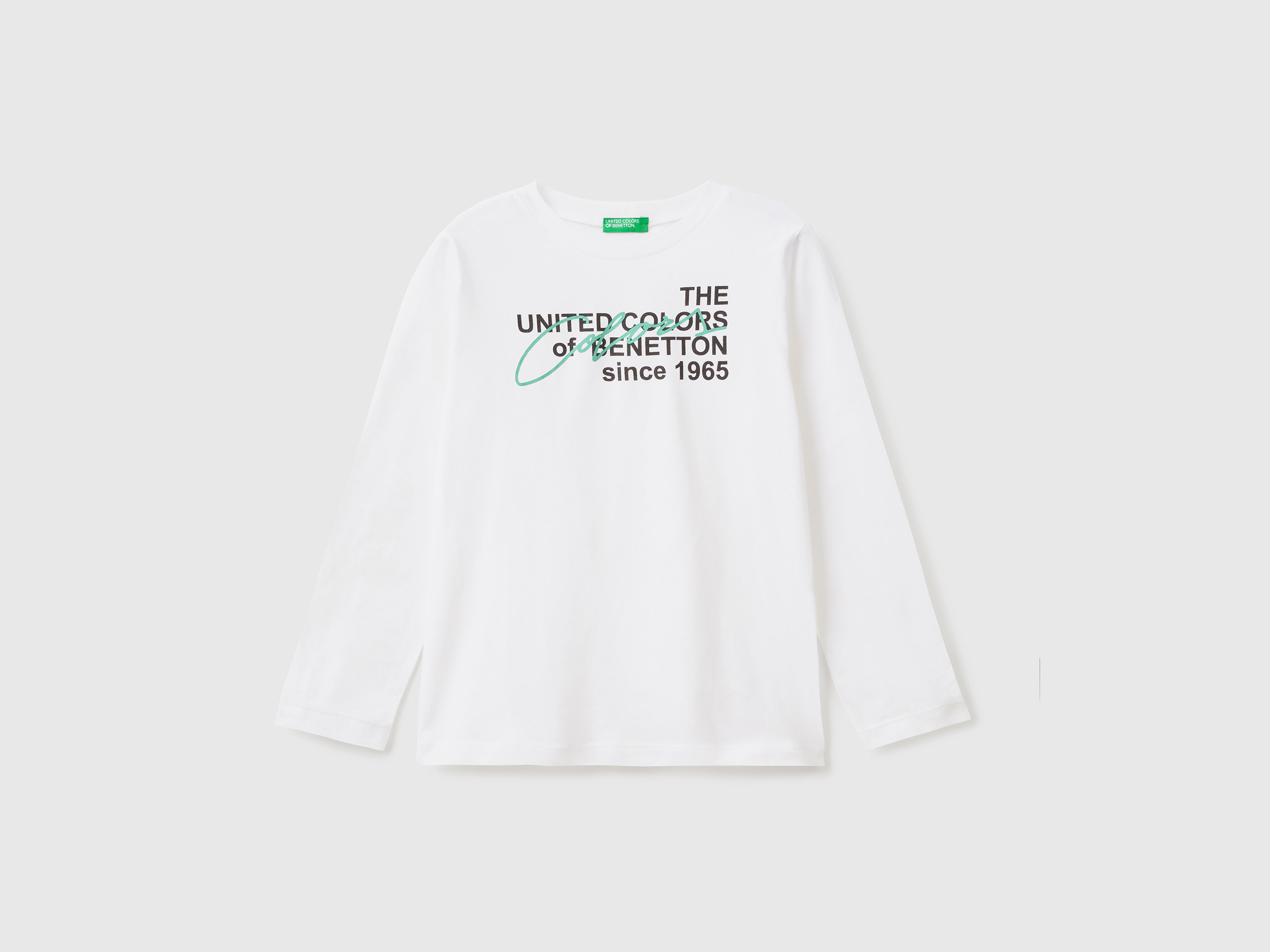 Benetton, T shirt Manica Lunga In Cotone Bio, Bianco, Bambini