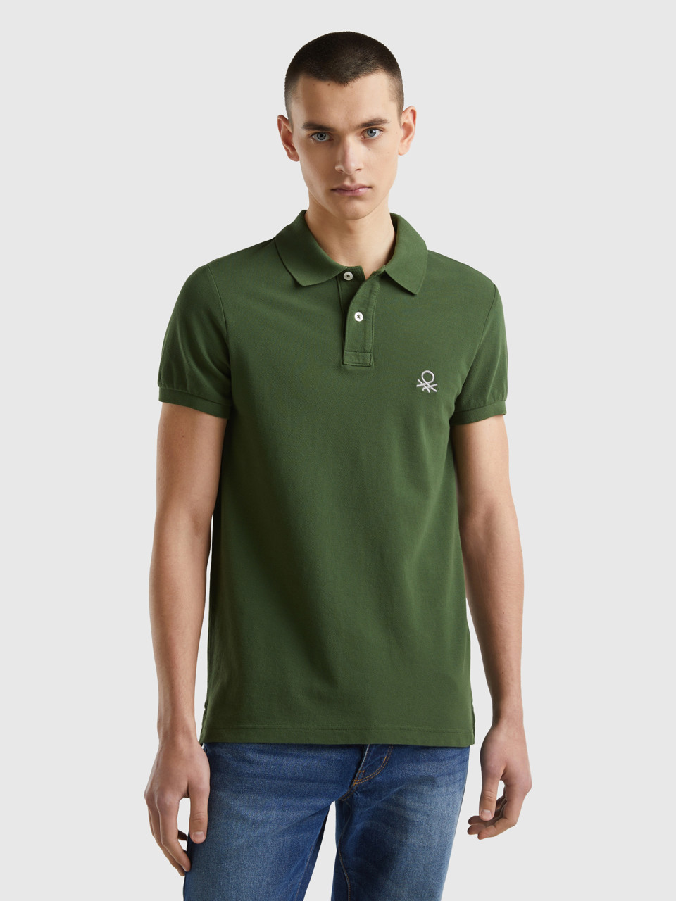 Benetton, Slim Fit Poloshirt In Olivgrün, , male