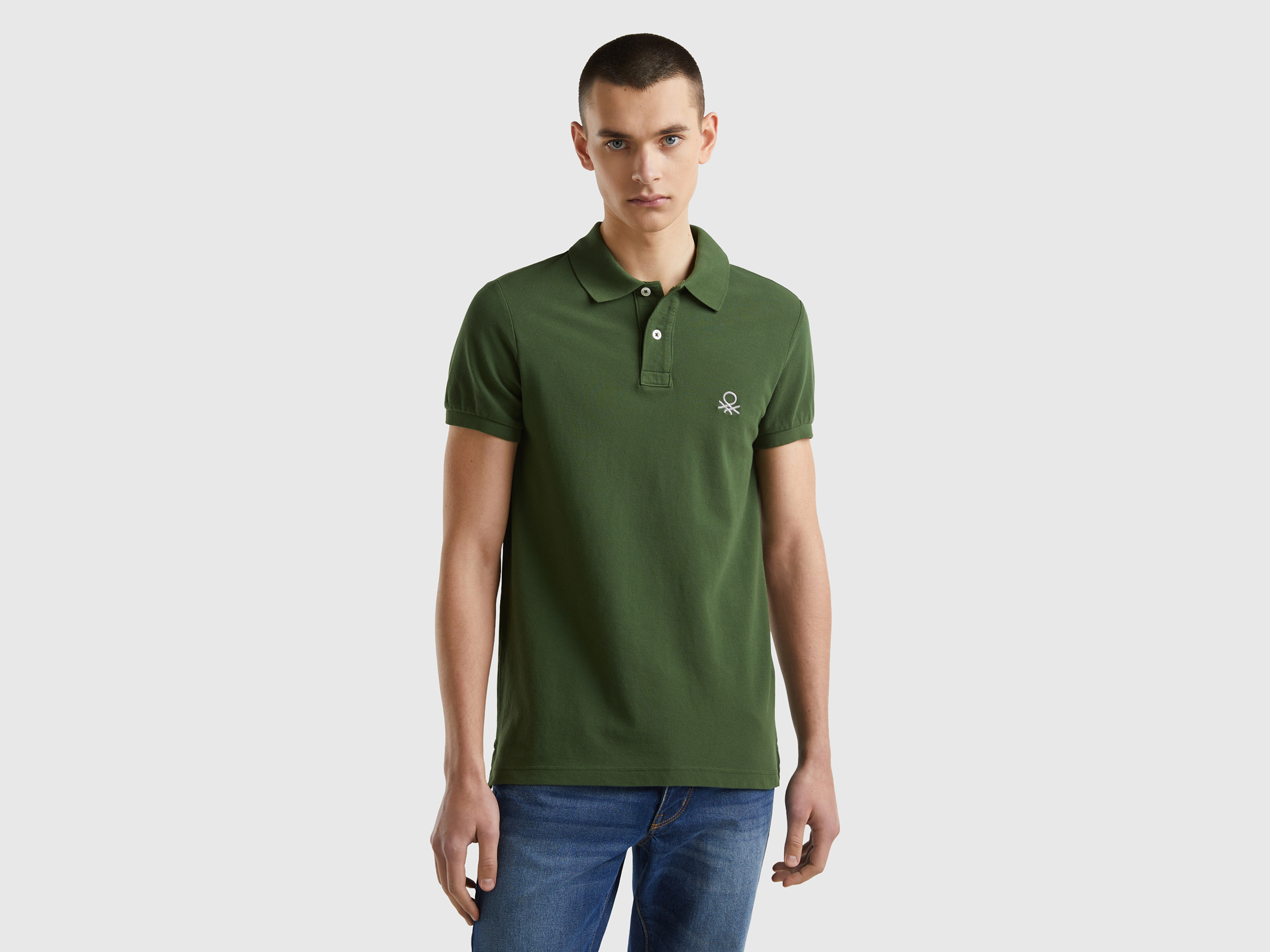 Image of Benetton, Olive Green Slim Fit Polo, size M, , Men