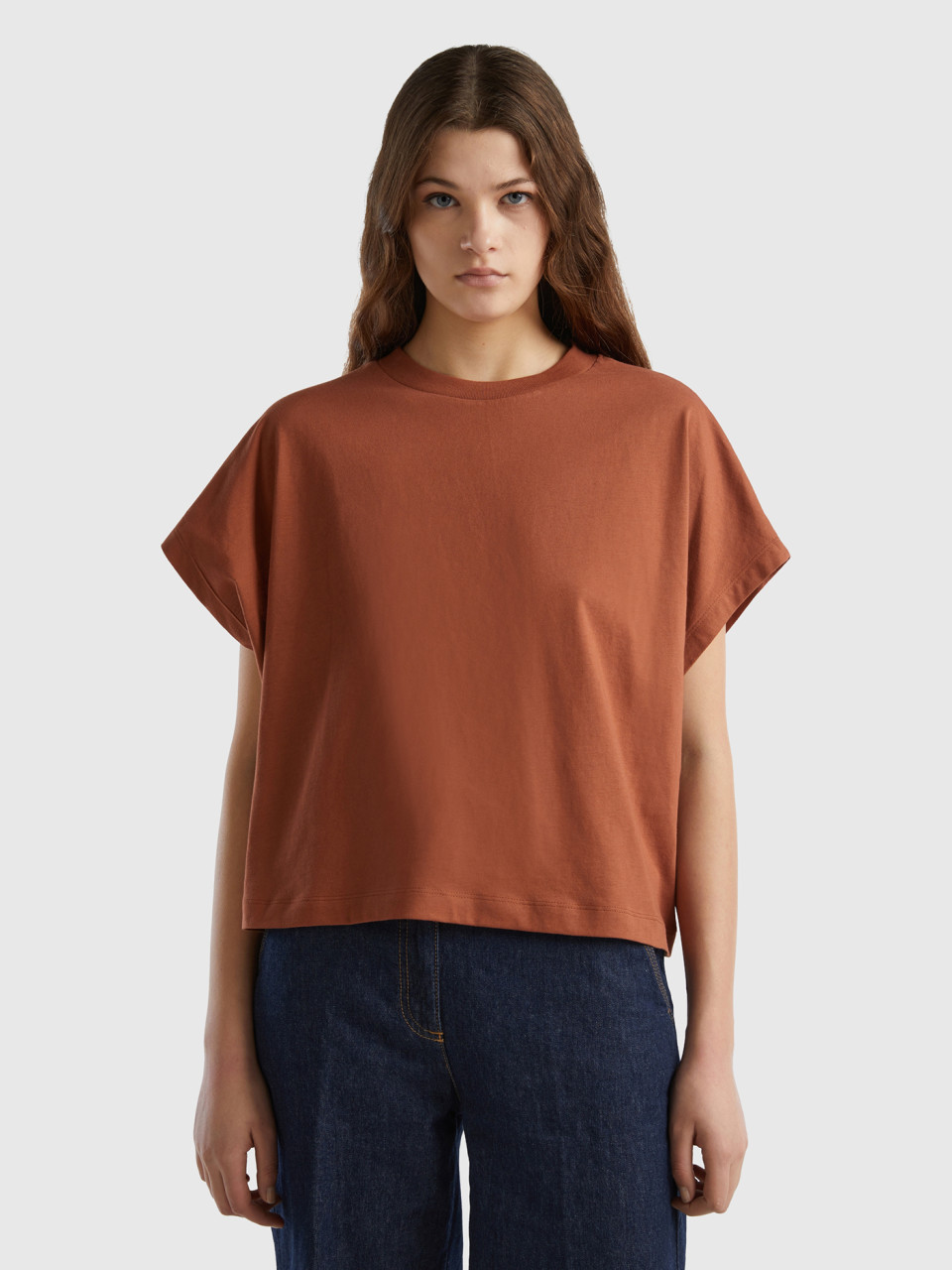 Benetton, Kimono Sleeve T-shirt, Brown, Women