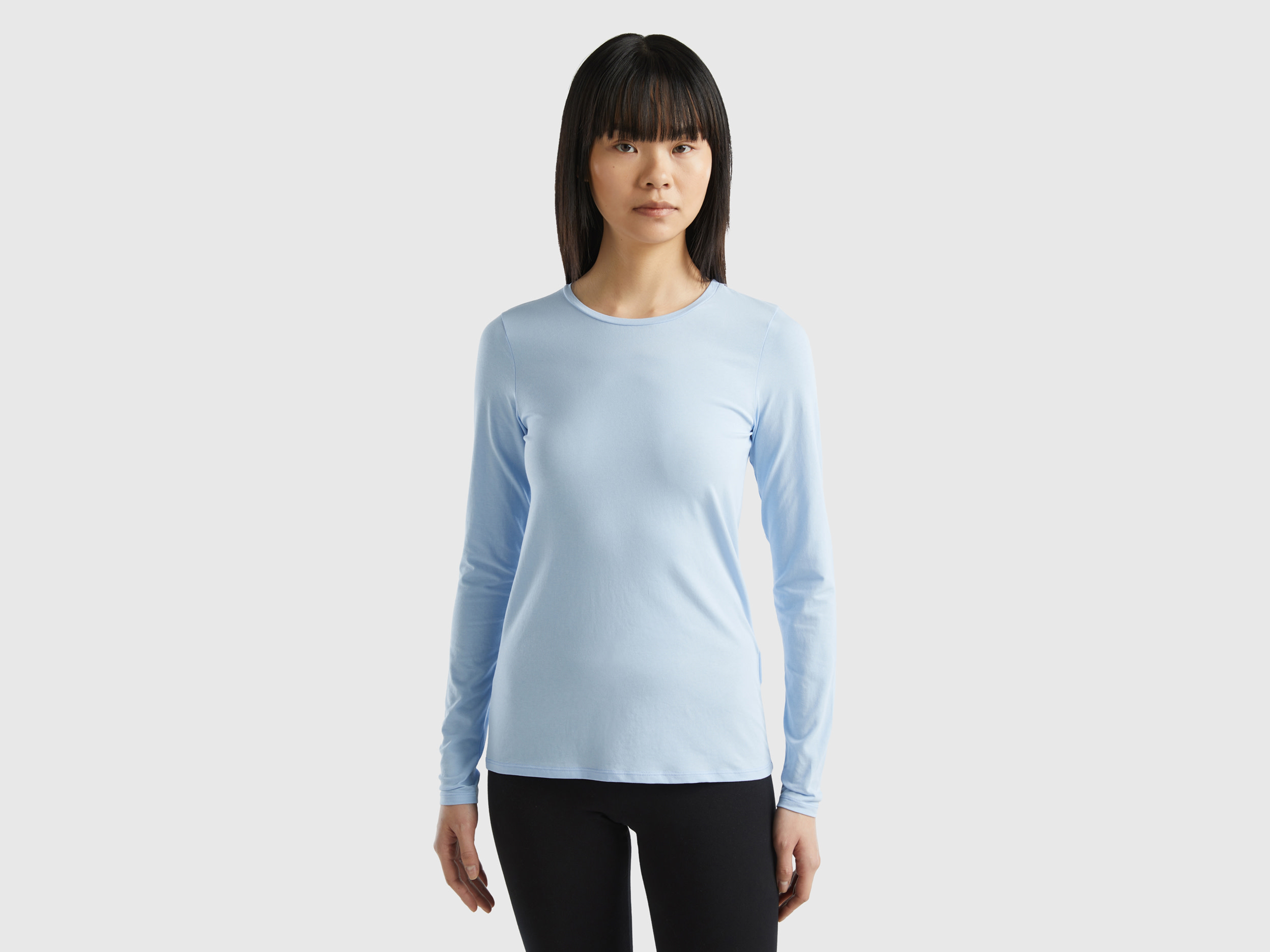 Image of Benetton, Long Sleeve Super Stretch T-shirt, size L, Sky Blue, Women