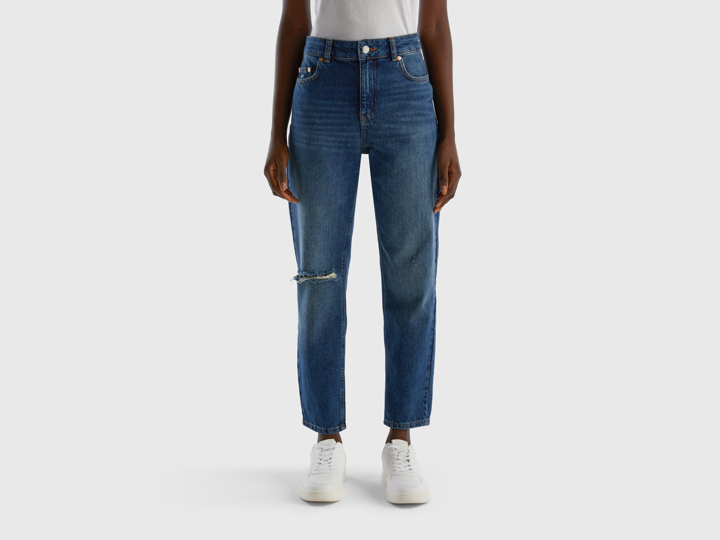 Benetton, Cropped High-waisted Jeans, size 27, Dark Blue, Women