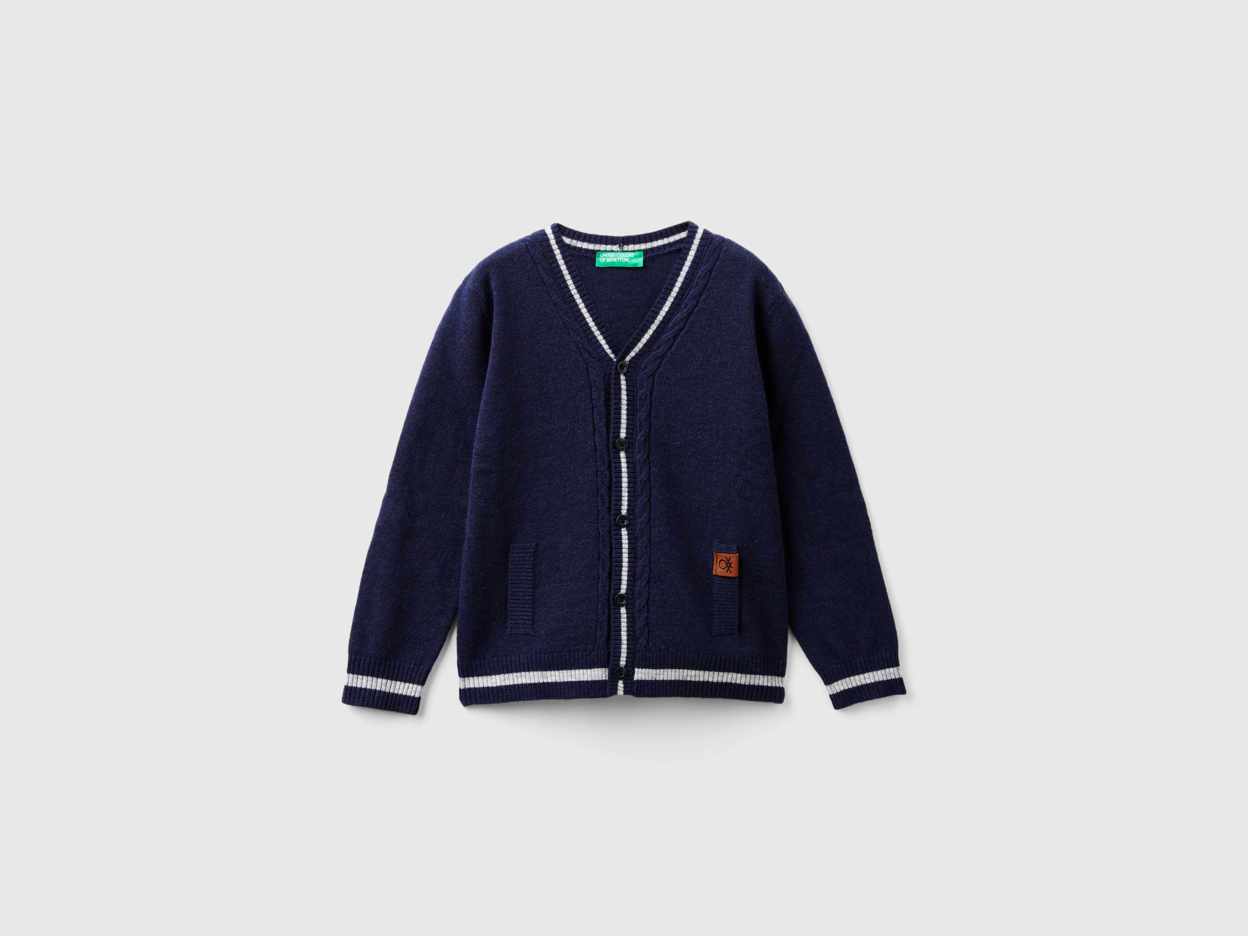Benetton, Cardigan Con Scollo A V, Blu Scuro, Bambini