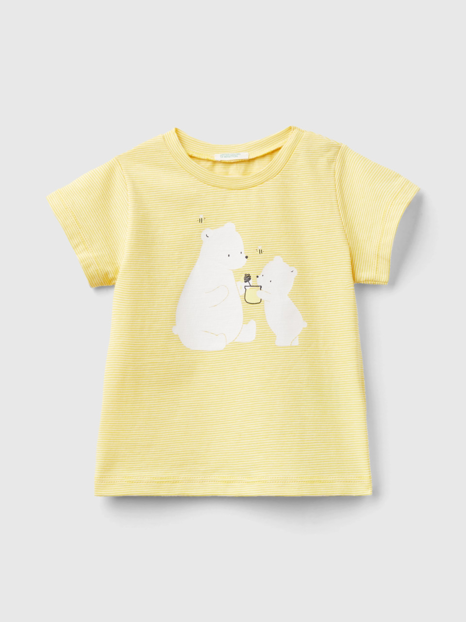 Benetton, T-shirt With Print On Front And Back, Yellow, Kids