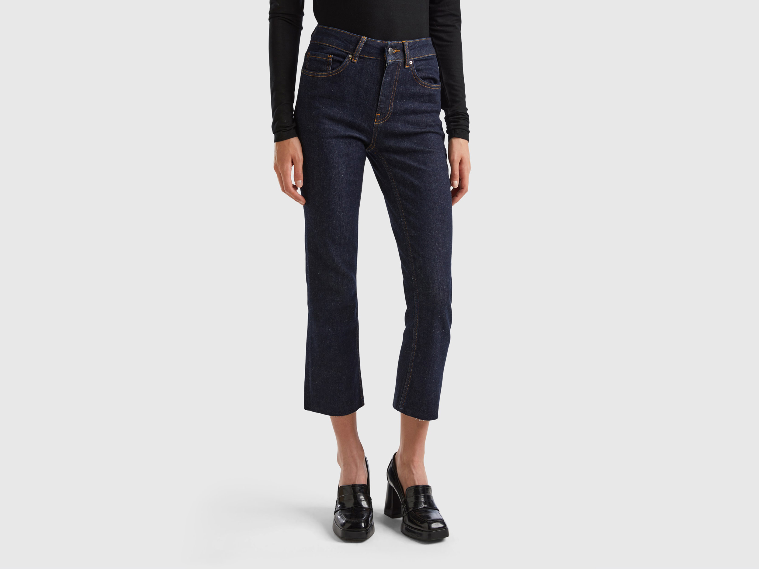 Benetton, Cropped Five-pocket Jeans, size 32, Dark Blue, Women